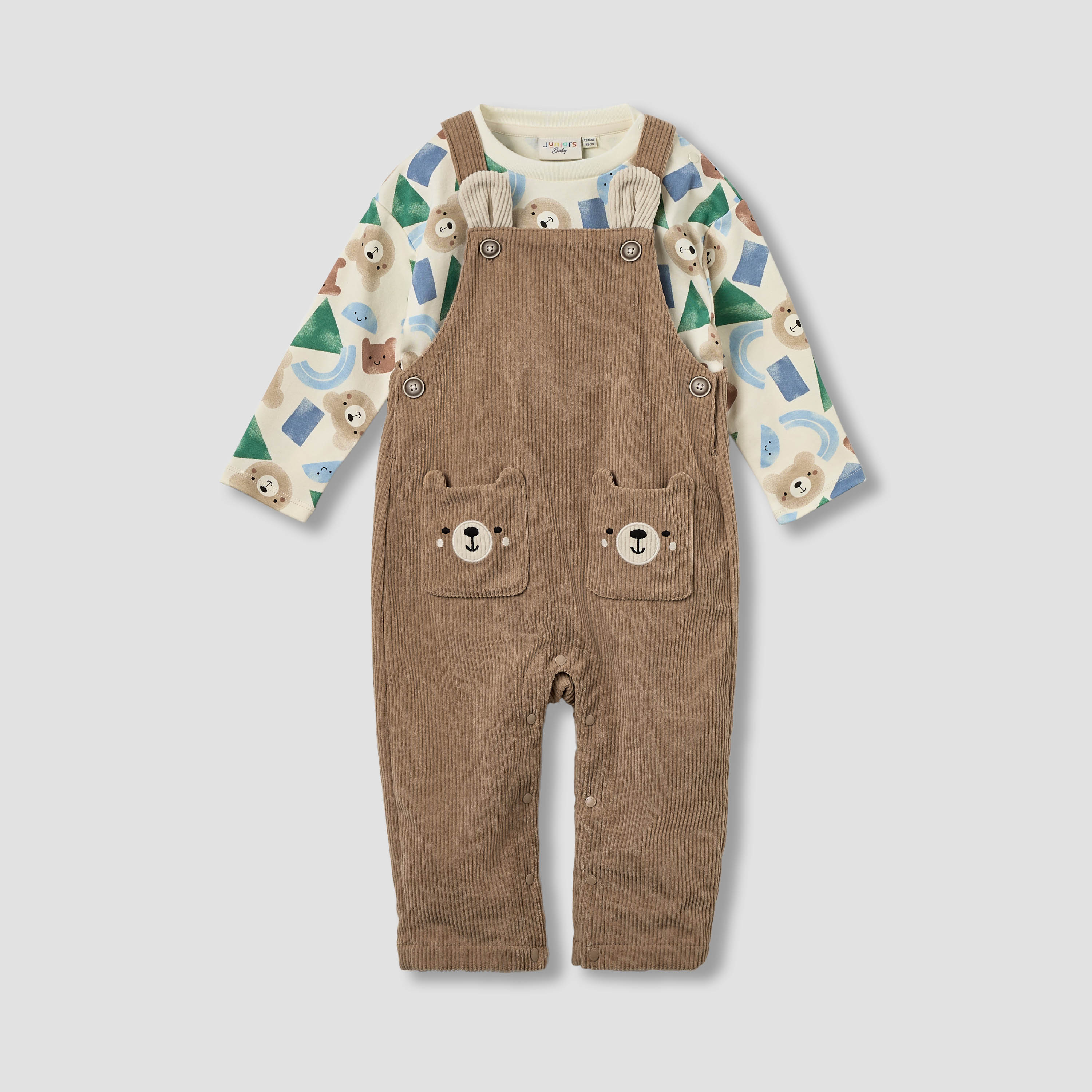 Juniors Bear Pocket Applique Dungaree and T-shirt Set-baby-boys-clothing-winterwear-setsandcoords-image-1
