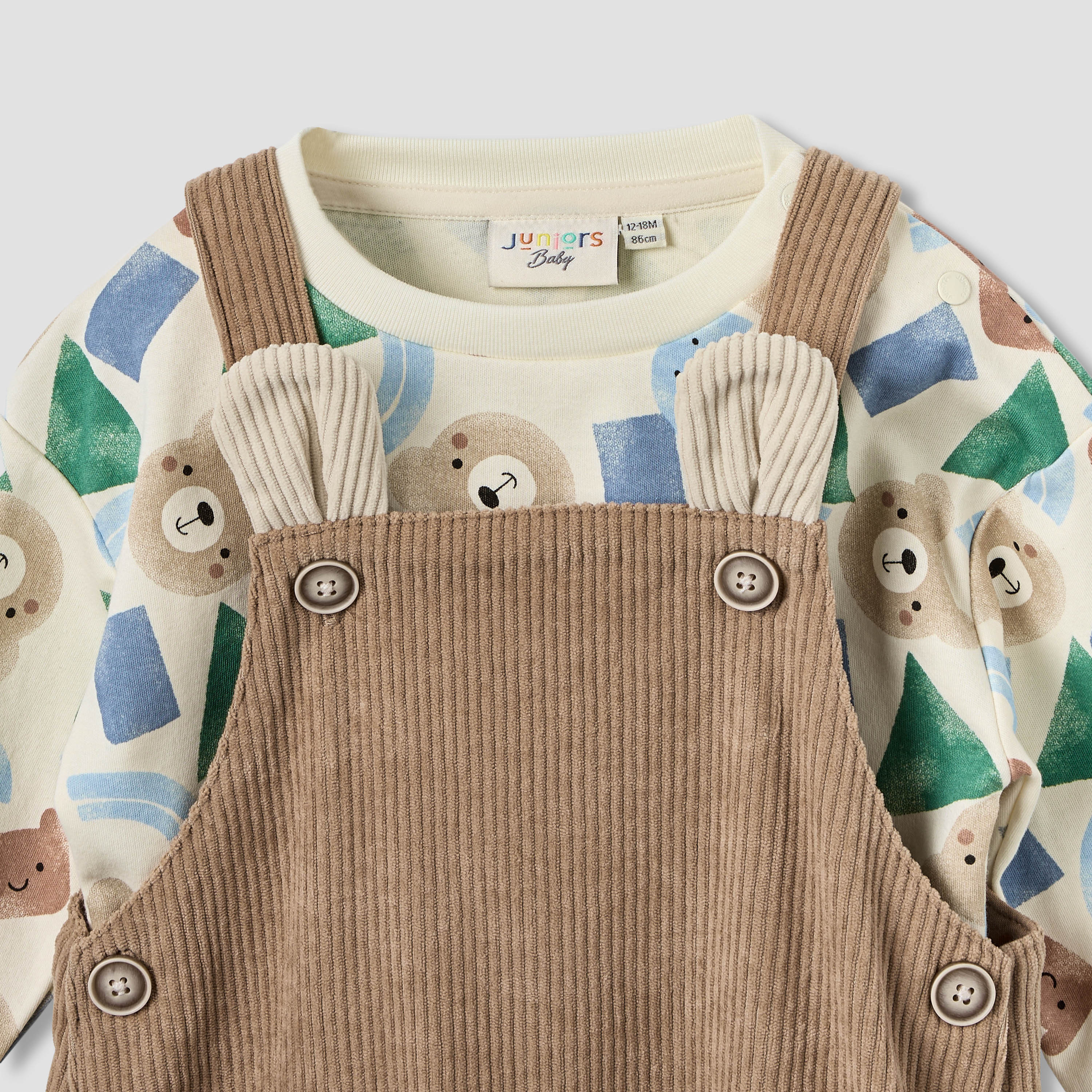 Juniors Bear Pocket Applique Dungaree and T-shirt Set-baby-boys-clothing-winterwear-setsandcoords-image-4