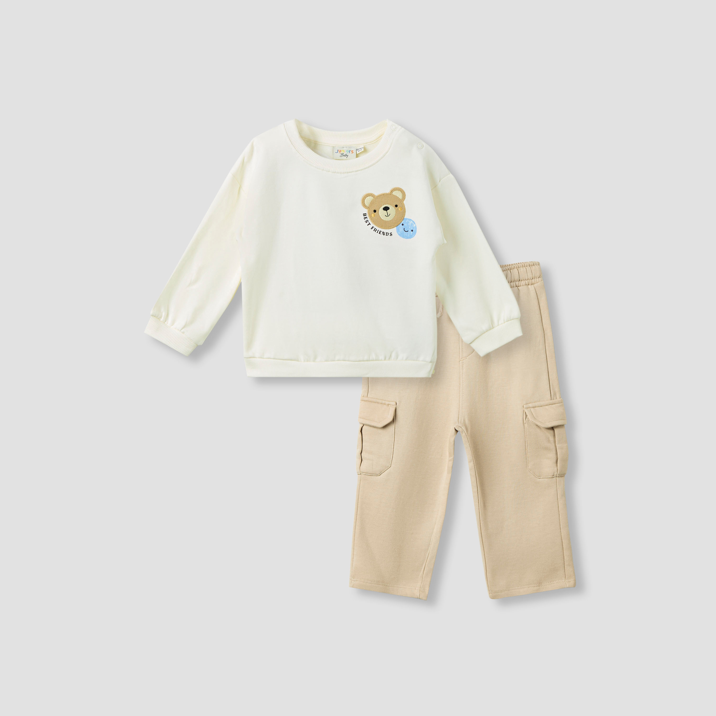 Juniors Bear Sweatshirt and Cargo Pant Set-baby-boys-clothing-winterwear-setsandcoords-image-1