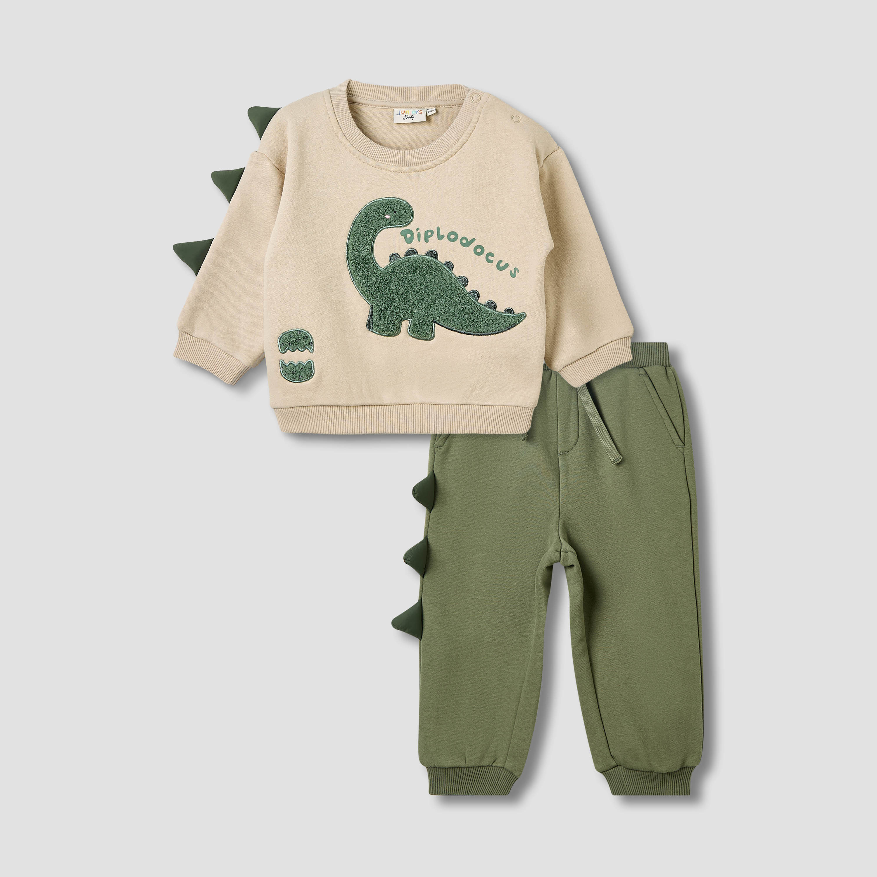 Juniors Boys Sweatshirt and Joggers Set with Dinosaur Applique - Cotton - Long Sleeves - Crew Neck-baby-boys-clothing-setsandcoords-image-1