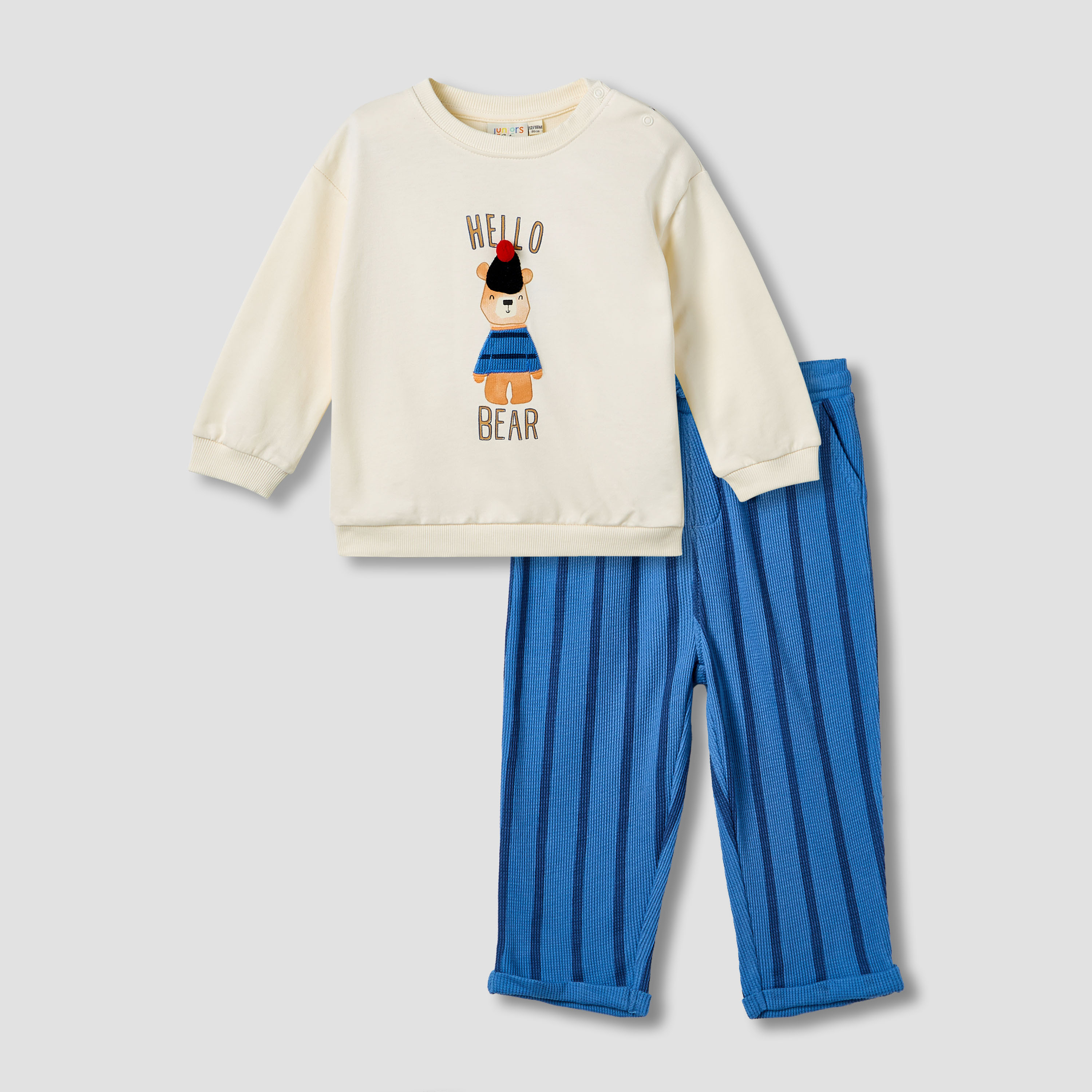 Juniors Boys Sweatshirt and Pants Set with Bear Applique - Cotton - Long Sleeves - Crew Neck-baby-boys-clothing-winterwear-setsandcoords-image-2