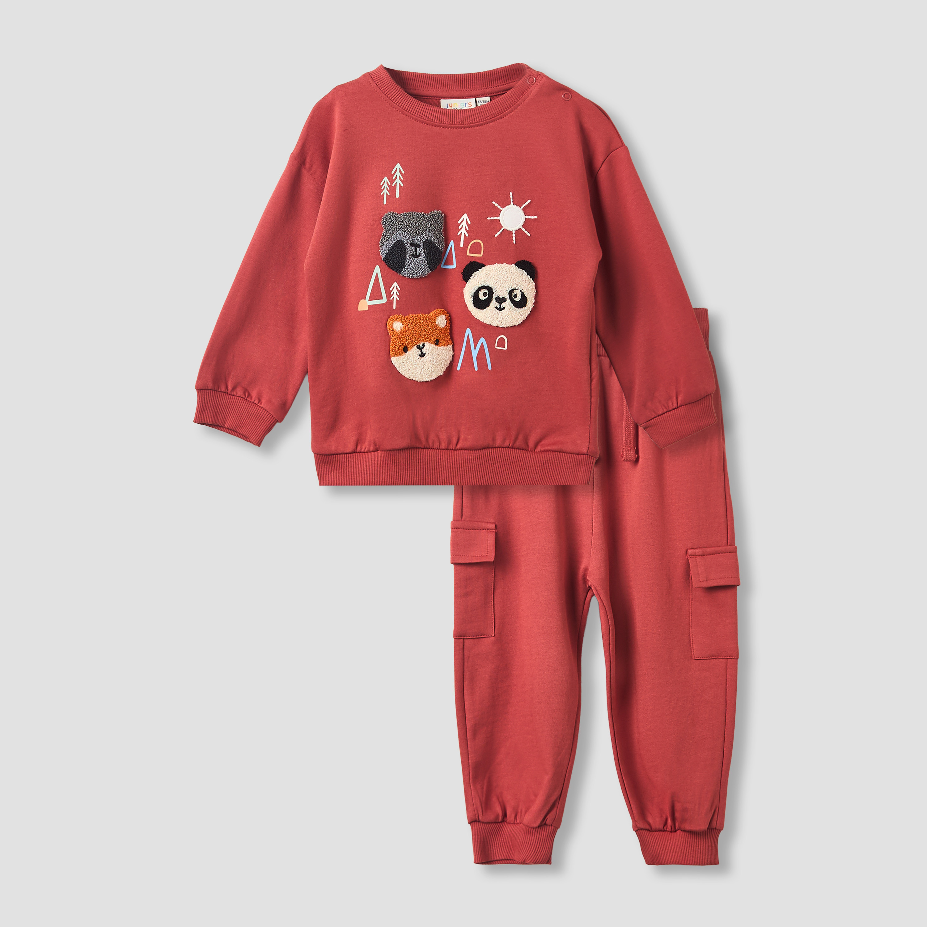 Juniors Boys Sweatshirt and Joggers Set with Animal Applique - Cotton - Long Sleeves - Crew Neck-baby-boys-clothing-winterwear-setsandcoords-image-1