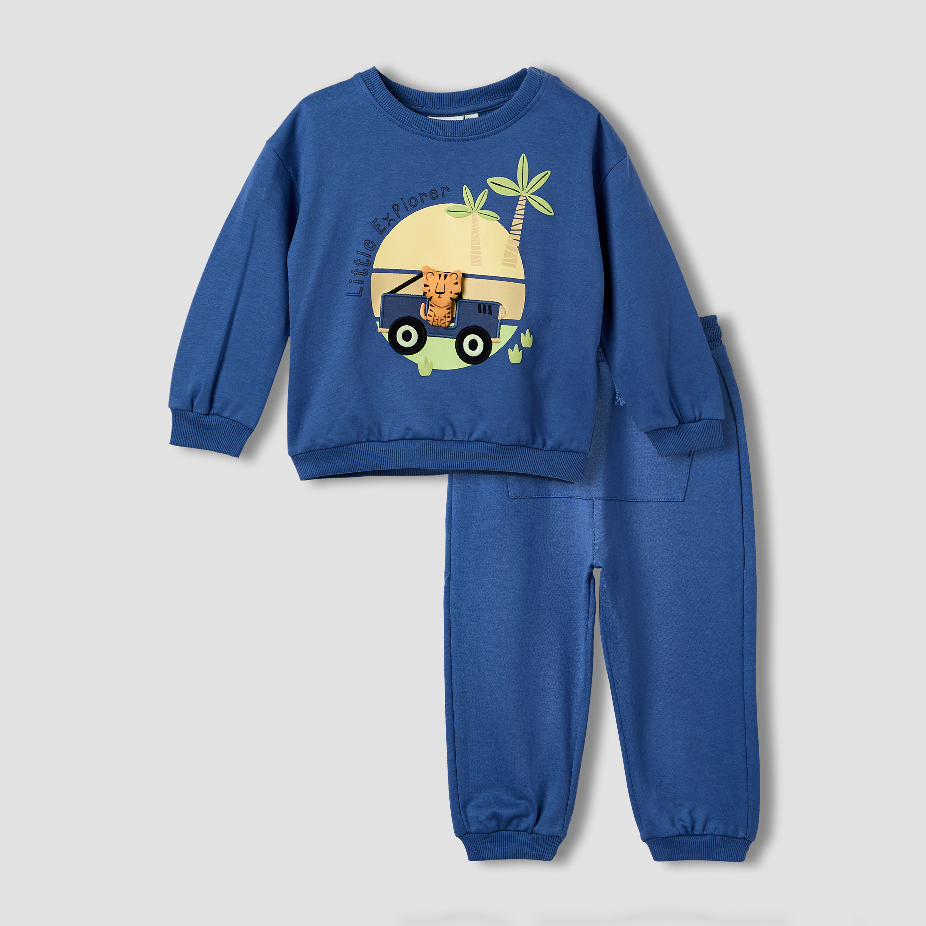 Juniors Boys Sweatshirt and Joggers Set with Animal Applique - Cotton - Long Sleeves - Crew Neck-baby-boys-clothing-setsandcoords-image-2