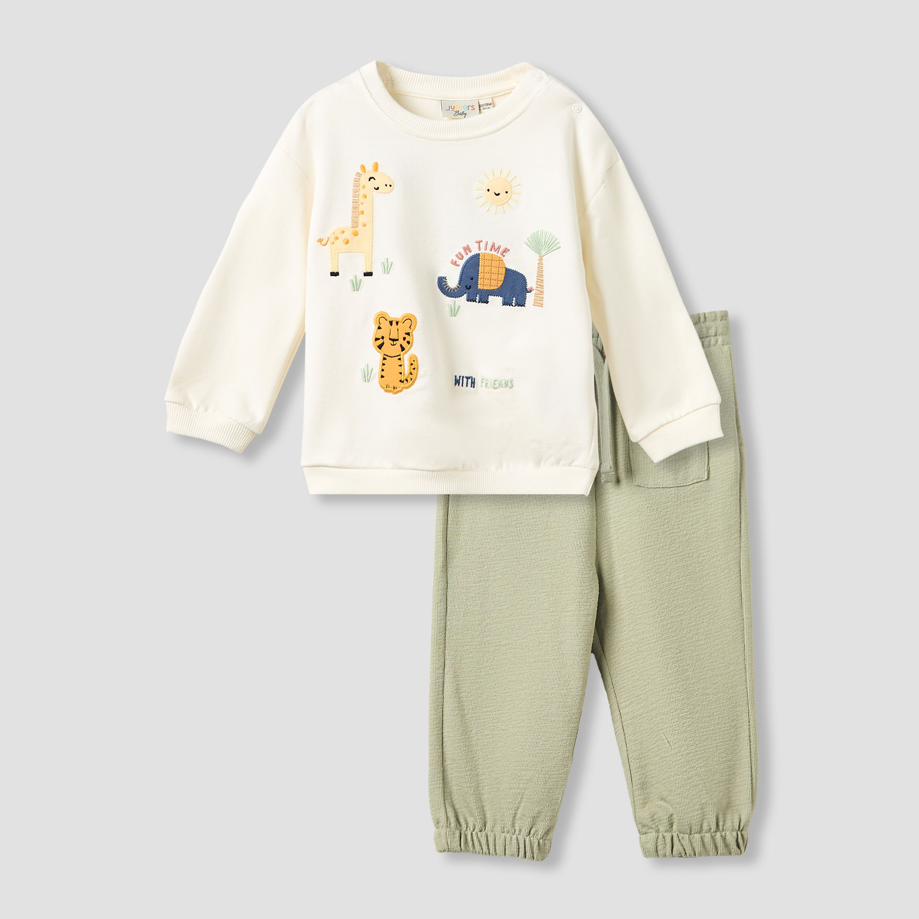 Juniors Boys Sweatshirt and Joggers Set with Animal Embroidery - Cotton - Long Sleeves - Crew Neck-baby-boys-clothing-setsandcoords-image-1
