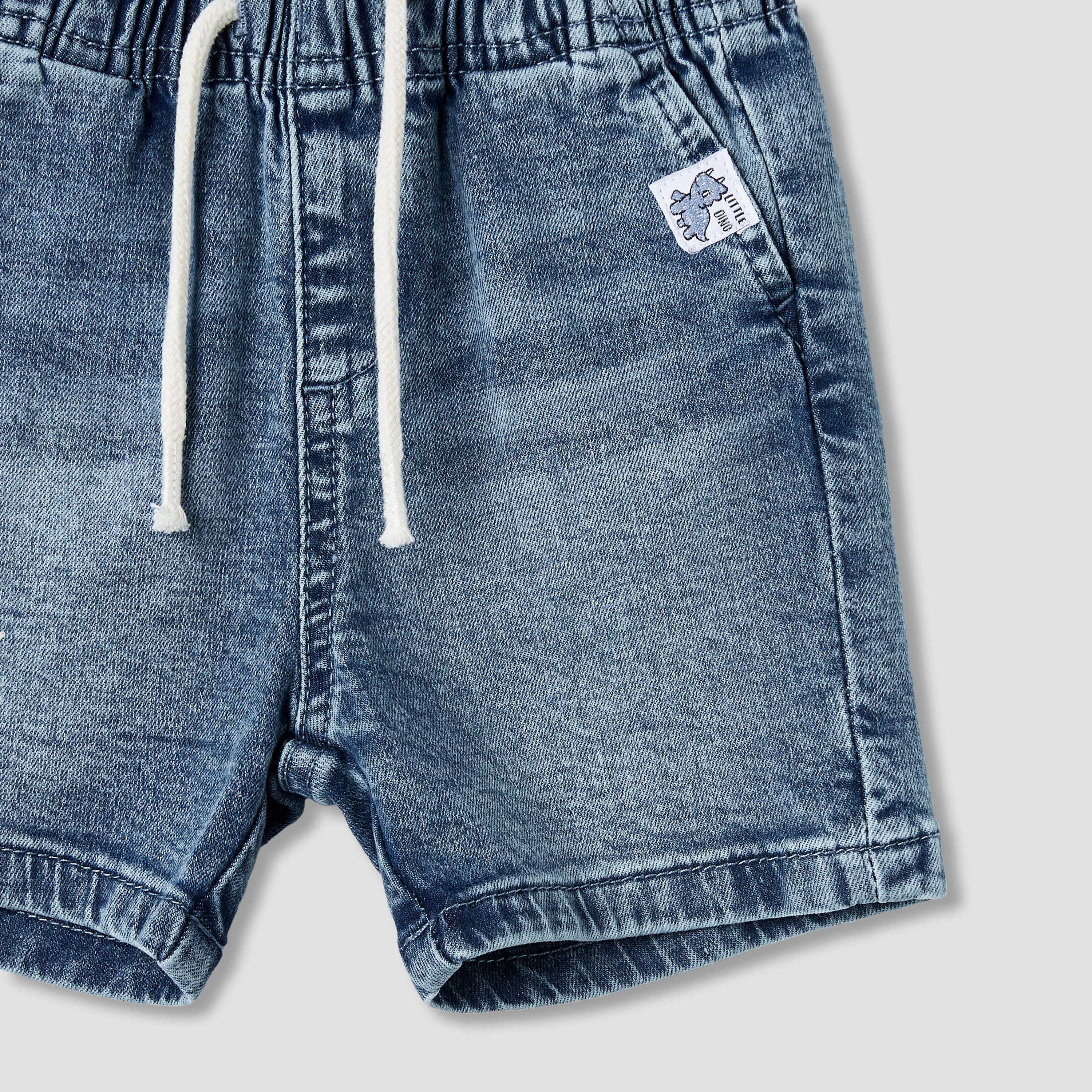 شورت دنيم سادة برباط إغلاق من جونيورز-baby-boys-clothing-bottoms-shorts-image-4