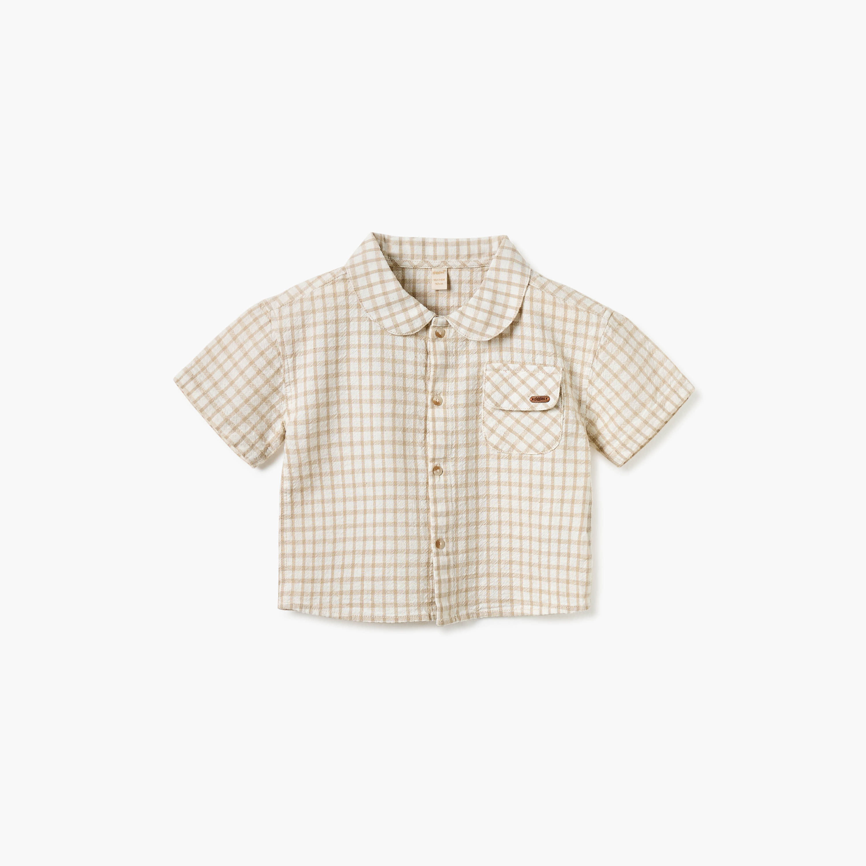 Giggles Checked Collared Shirt with Short Sleeves-baby-boys-clothing-shirts-image-1