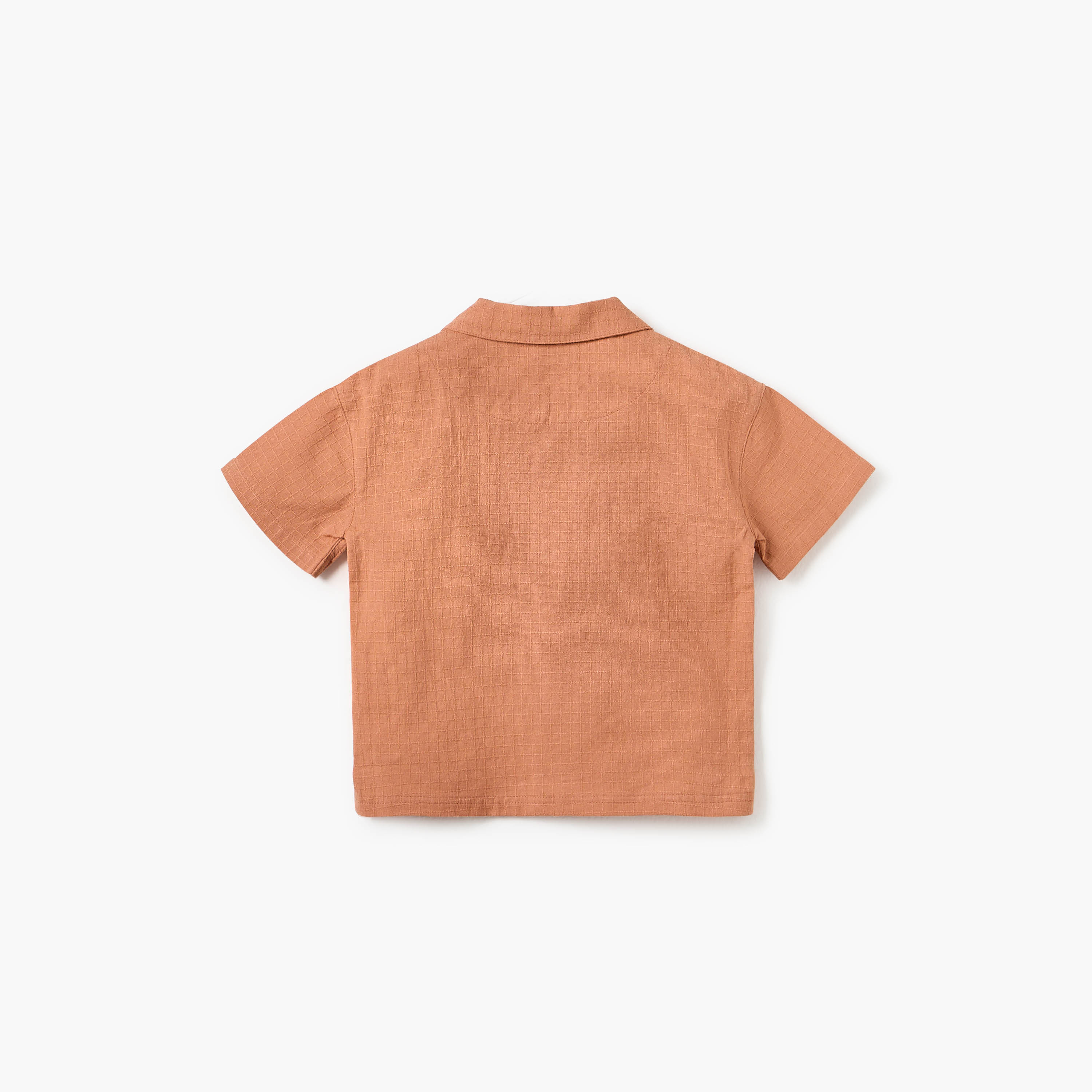 Giggles Textured Camp Collar Shirt with Short Sleeves-baby-boys-clothing-shirts-image-2