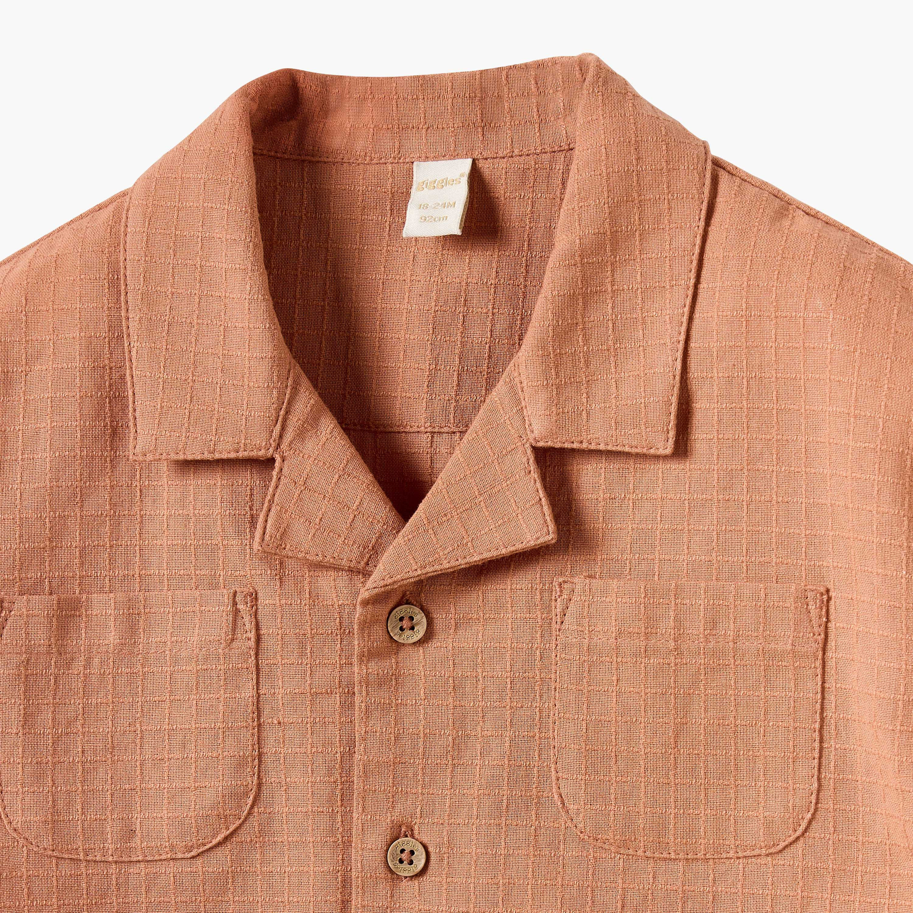 Giggles Textured Camp Collar Shirt with Short Sleeves-baby-boys-clothing-shirts-image-3
