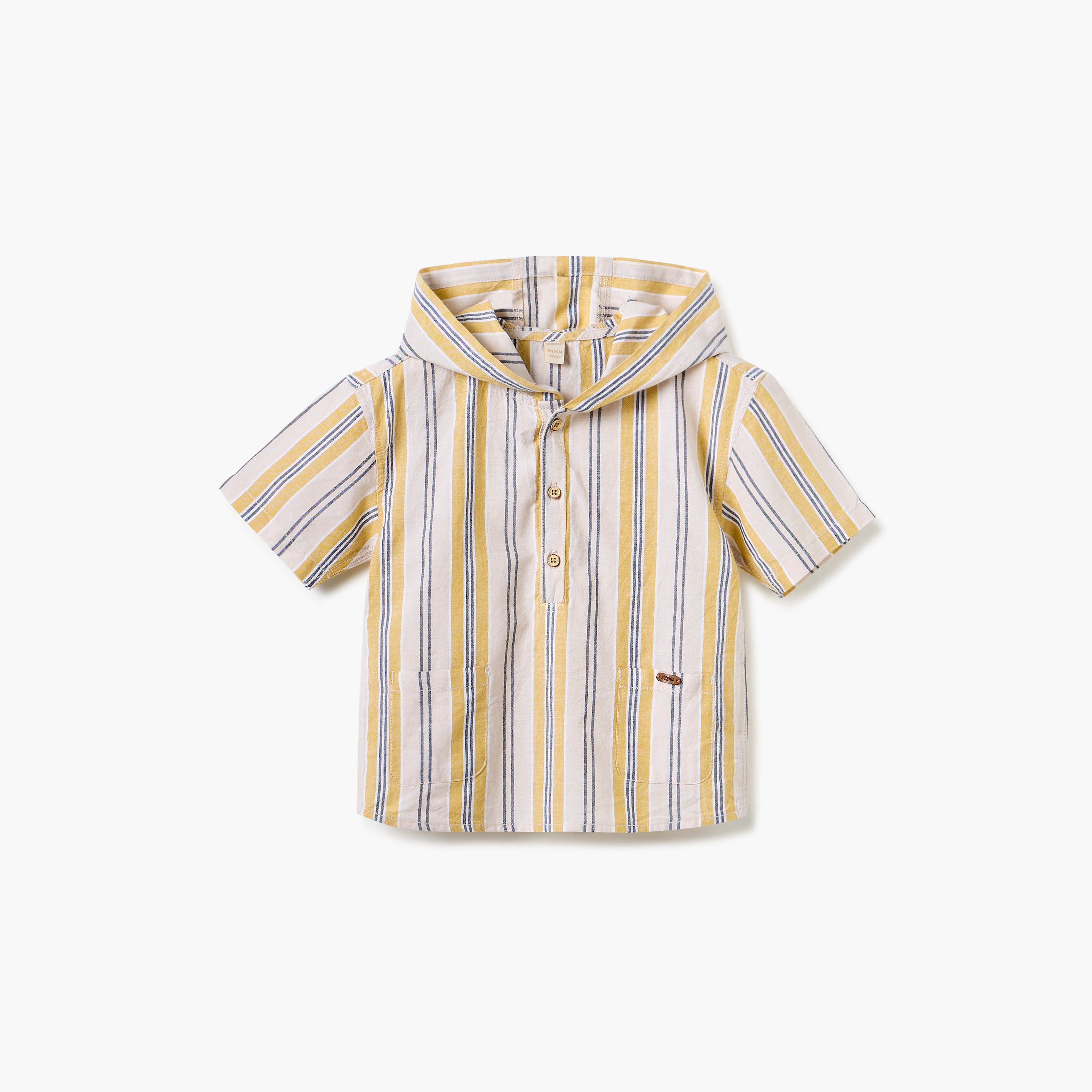 Giggles Striped Shirt with Hood and Short Sleeves-baby-boys-clothing-shirts-image-1