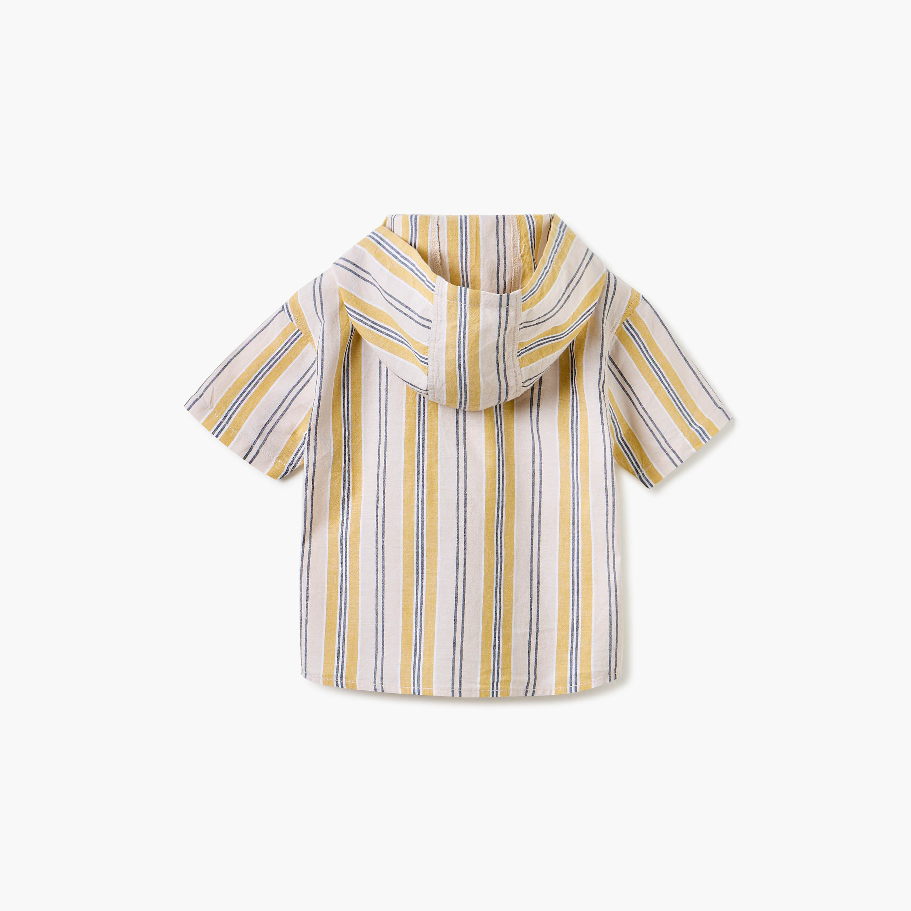 Giggles Striped Shirt with Hood and Short Sleeves-baby-boys-clothing-shirts-image-2