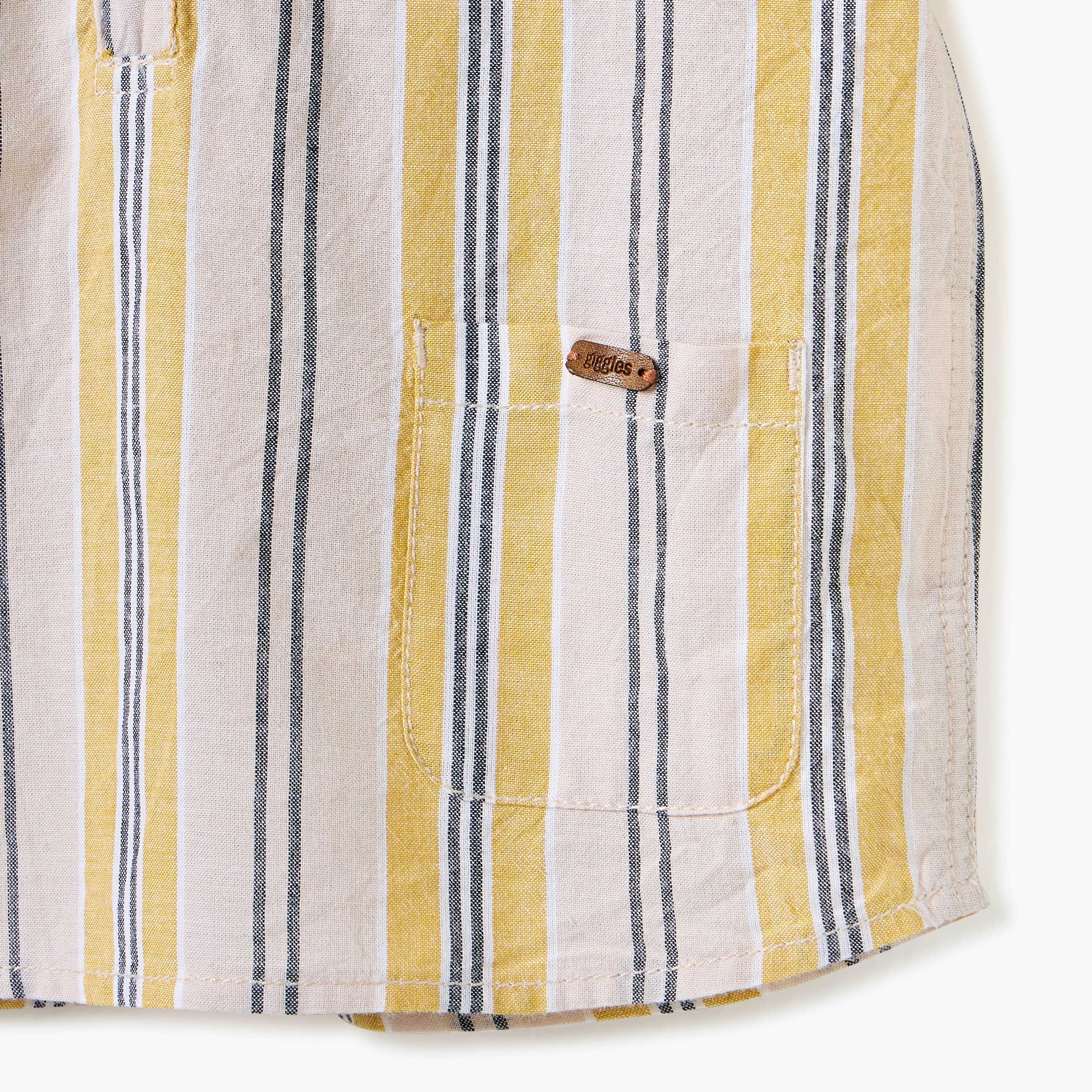 Giggles Striped Shirt with Hood and Short Sleeves-baby-boys-clothing-shirts-image-4