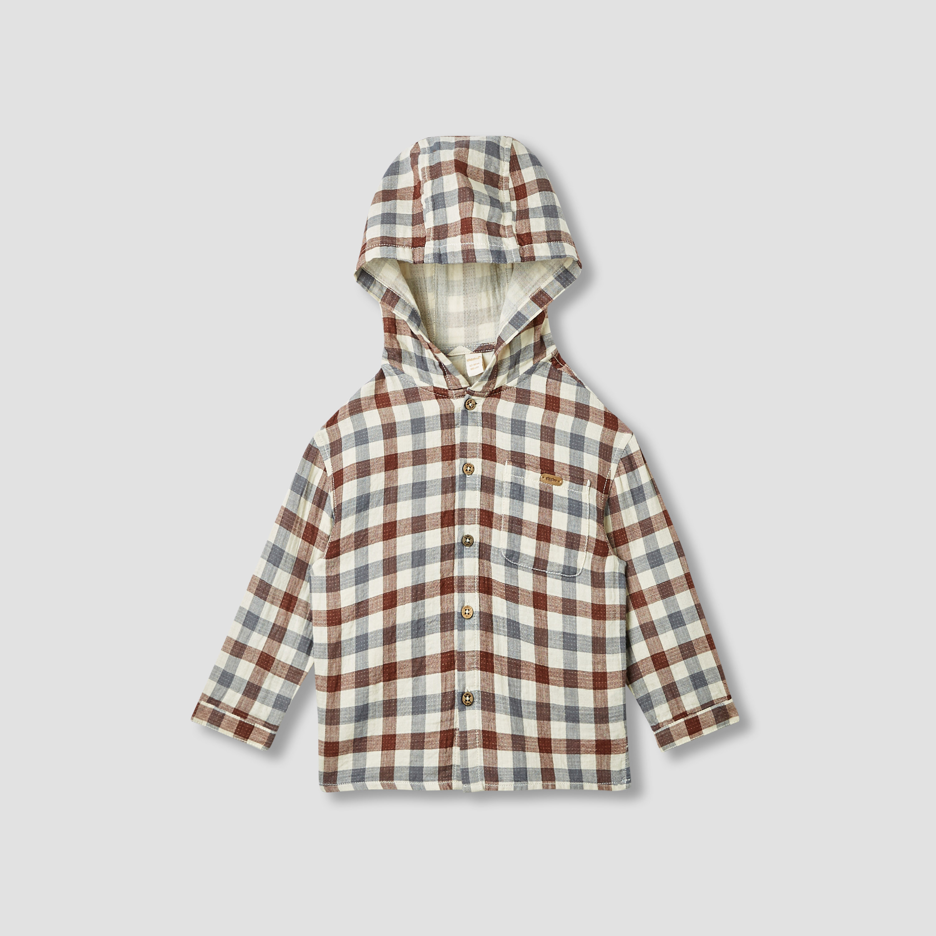 Giggles Checked Hooded Shirt with Long Sleeves-baby-boys-clothing-shirts-image-1