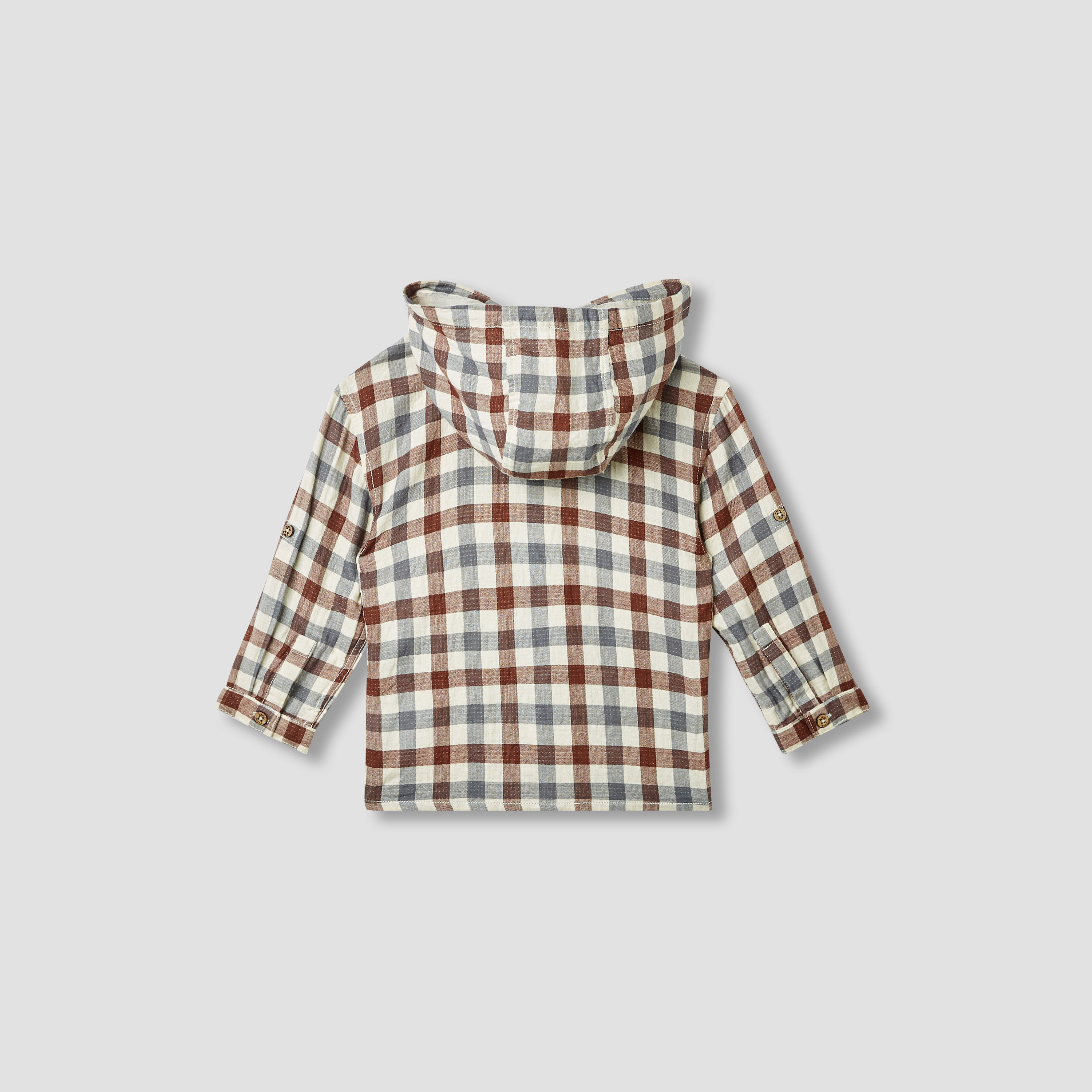 Giggles Checked Hooded Shirt with Long Sleeves-baby-boys-clothing-shirts-image-2