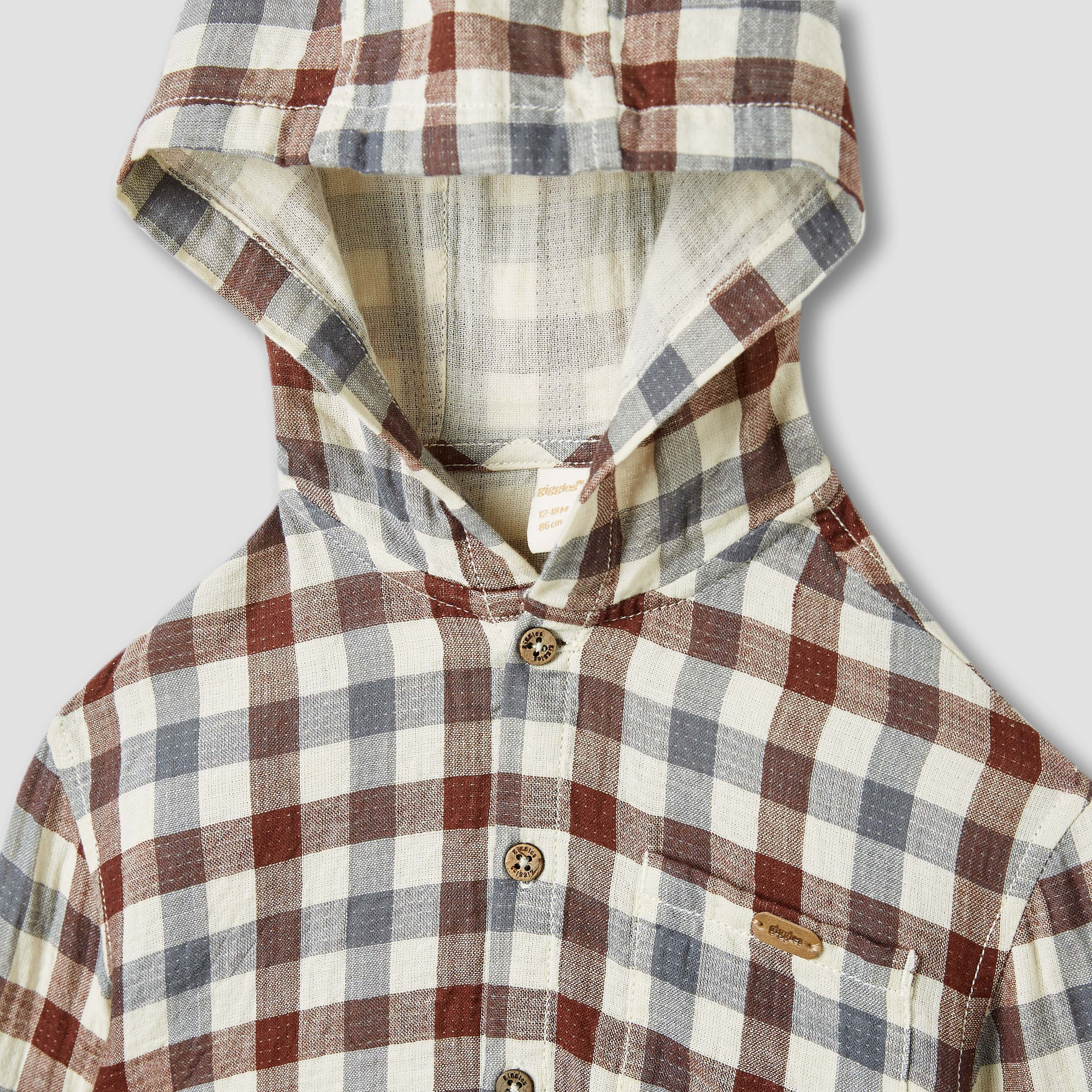 Giggles Checked Hooded Shirt with Long Sleeves-baby-boys-clothing-shirts-image-3