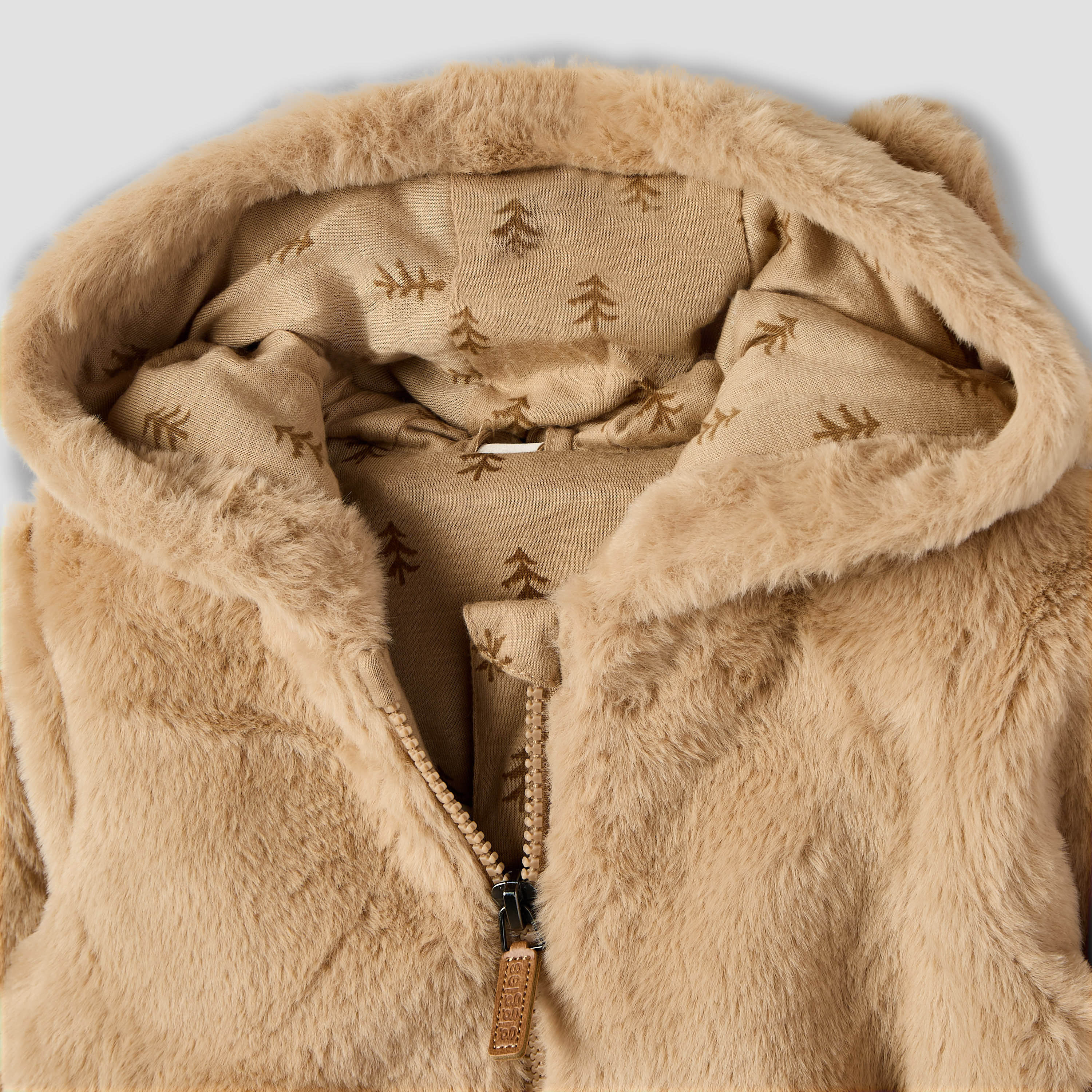 Giggles Faux Fur Textured Jacket with Hood and Long Sleeves-baby-boys-clothing-jacketsandblazers-image-3