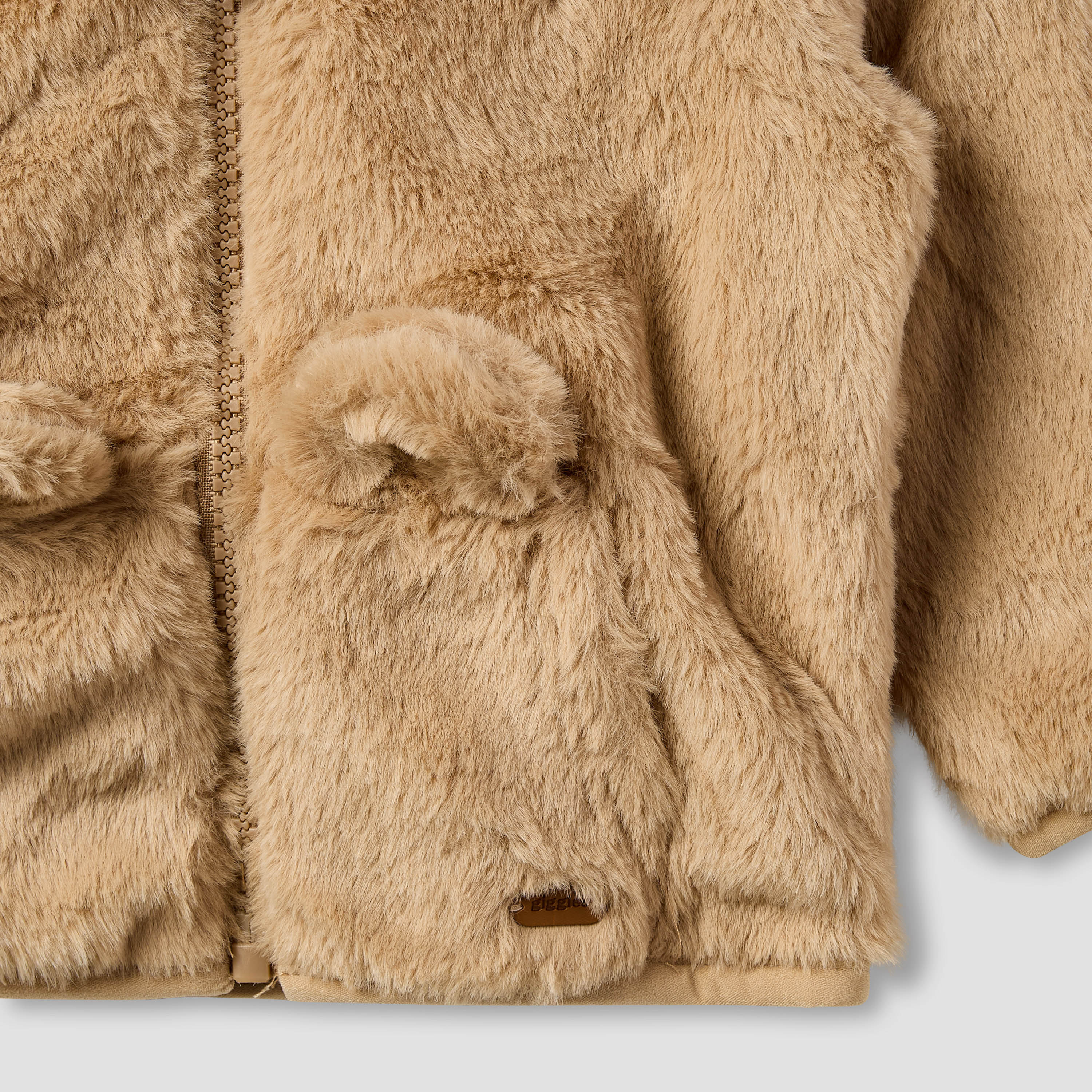 Giggles Faux Fur Textured Jacket with Hood and Long Sleeves-baby-boys-clothing-jacketsandblazers-image-4