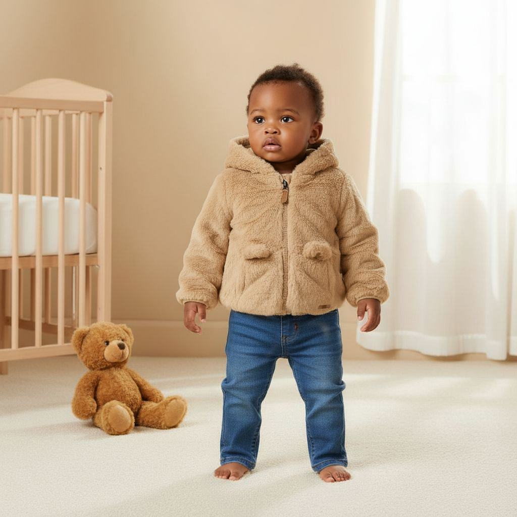 Giggles Faux Fur Textured Jacket with Hood and Long Sleeves-baby-boys-clothing-jacketsandblazers-image-6