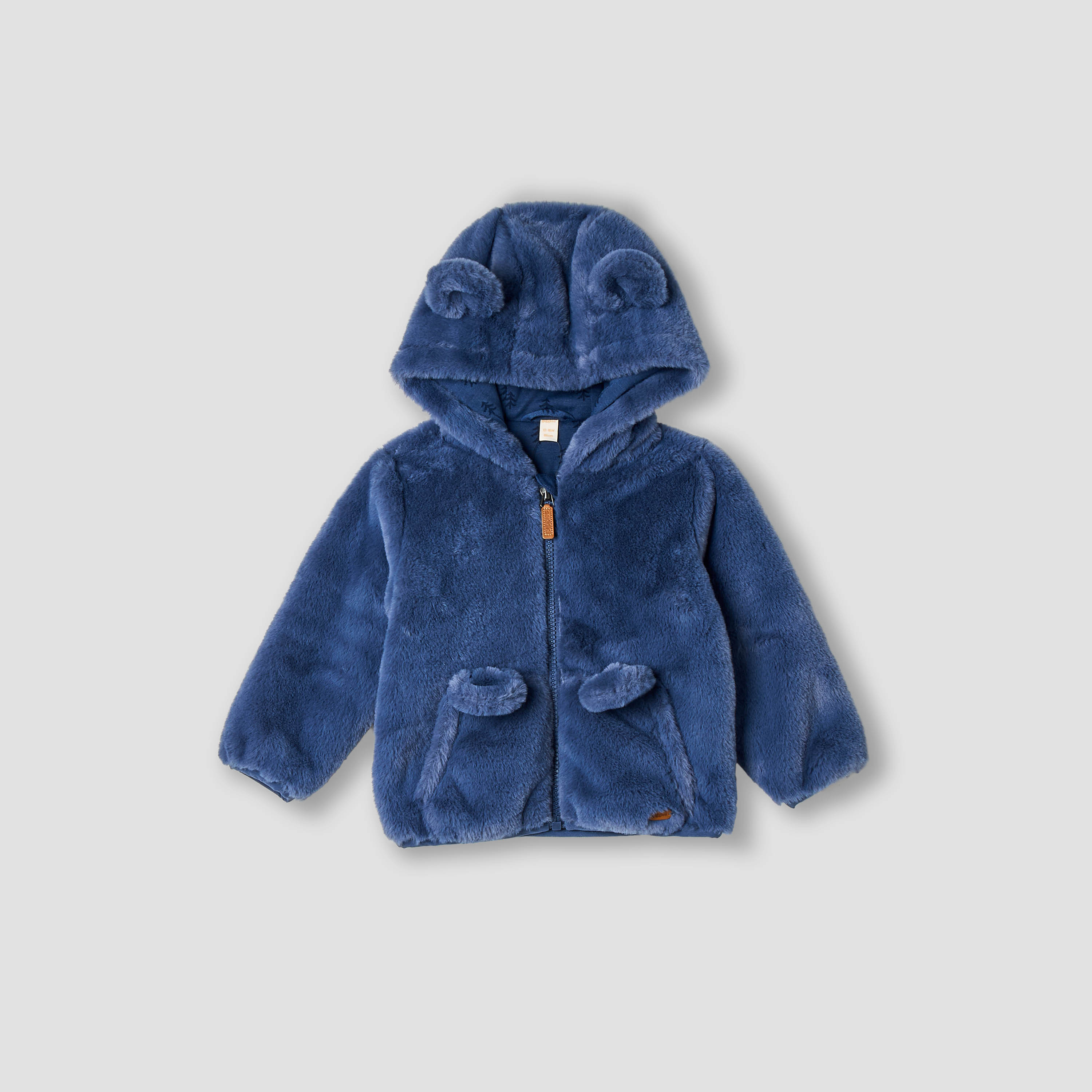 Giggles Faux Fur Textured Jacket with Hood and Long Sleeves-baby-boys-clothing-winterwear-jacketsandblazers-image-1