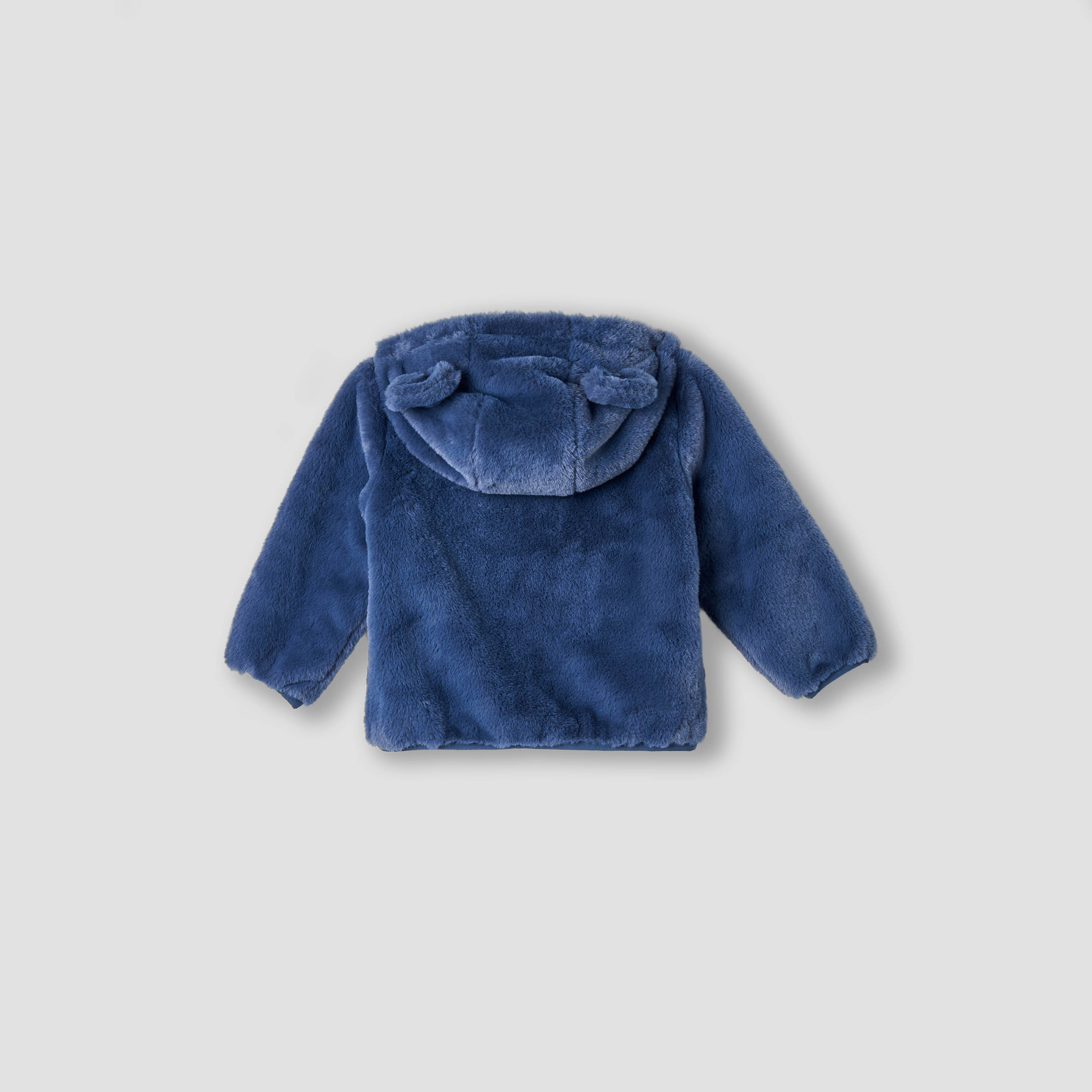 Giggles Faux Fur Textured Jacket with Hood and Long Sleeves-baby-boys-clothing-winterwear-jacketsandblazers-image-2