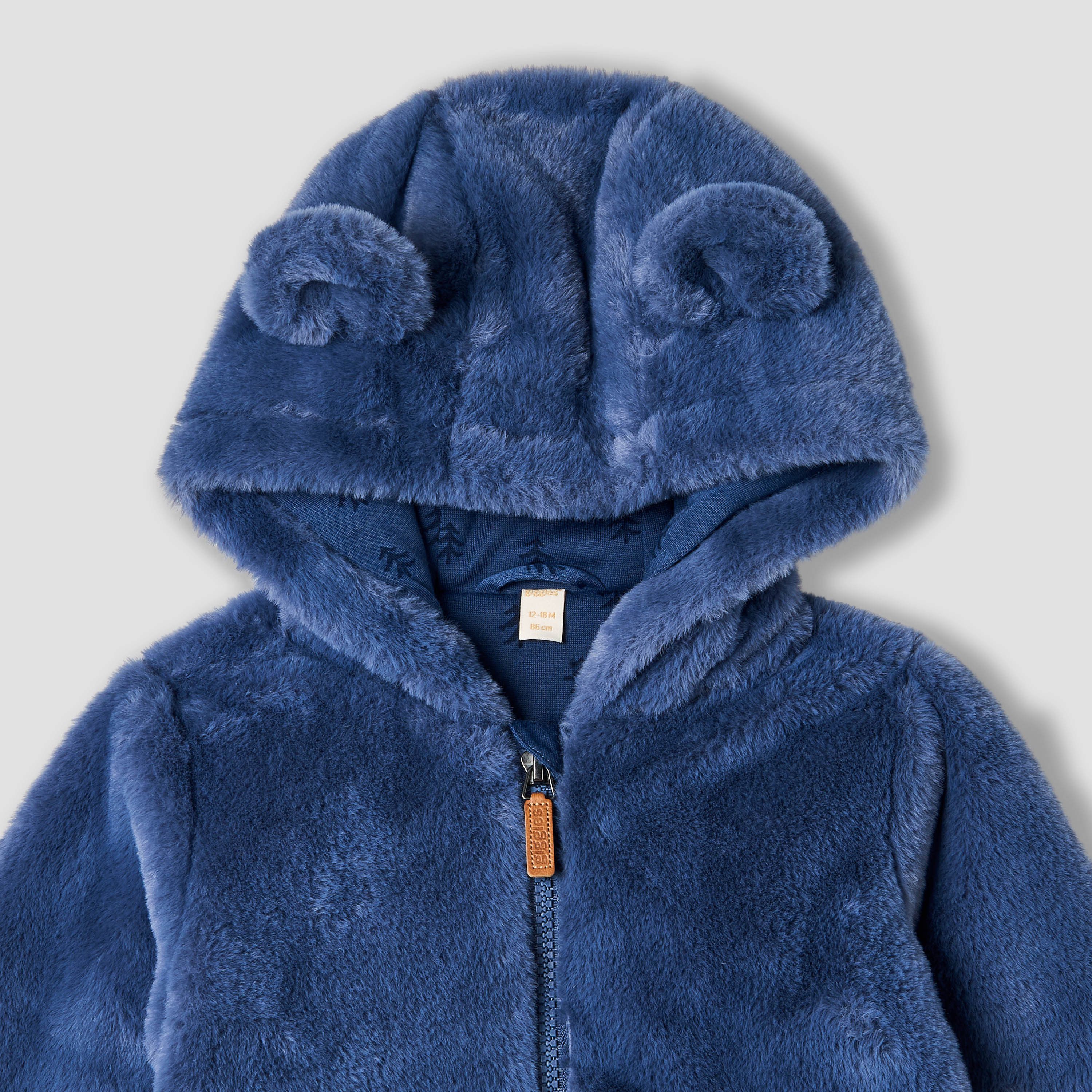 Giggles Faux Fur Textured Jacket with Hood and Long Sleeves-baby-boys-clothing-winterwear-jacketsandblazers-image-3