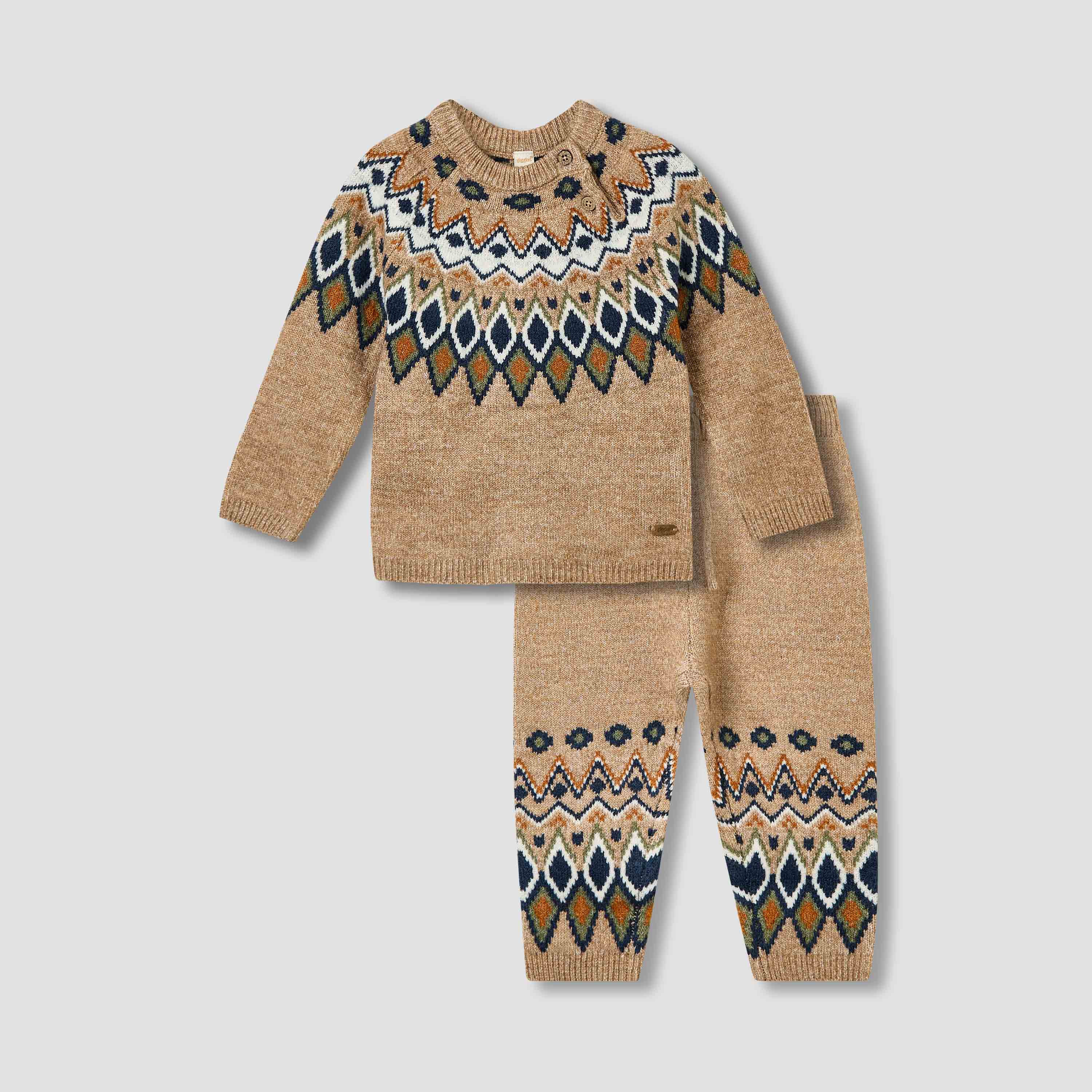 Giggles Boys Sweater and Pants Set with Argyle Detail - Polyester Blend - Long Sleeves - Crew Neck-baby-boys-clothing-winterwear-setsandcoords-image-1