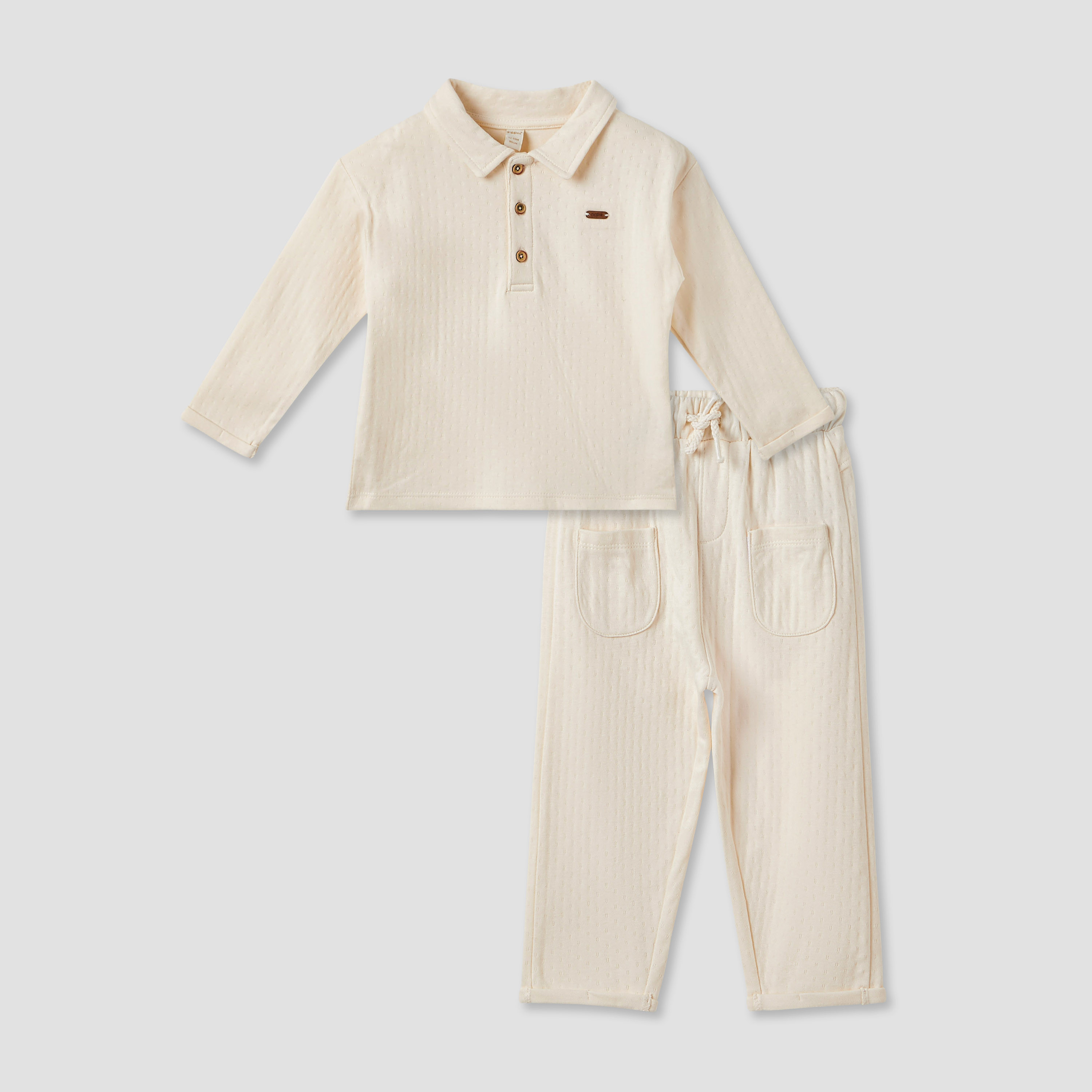 Giggles Textured Polo T-shirt and Pants Set-baby-boys-clothing-winterwear-setsandcoords-image-1