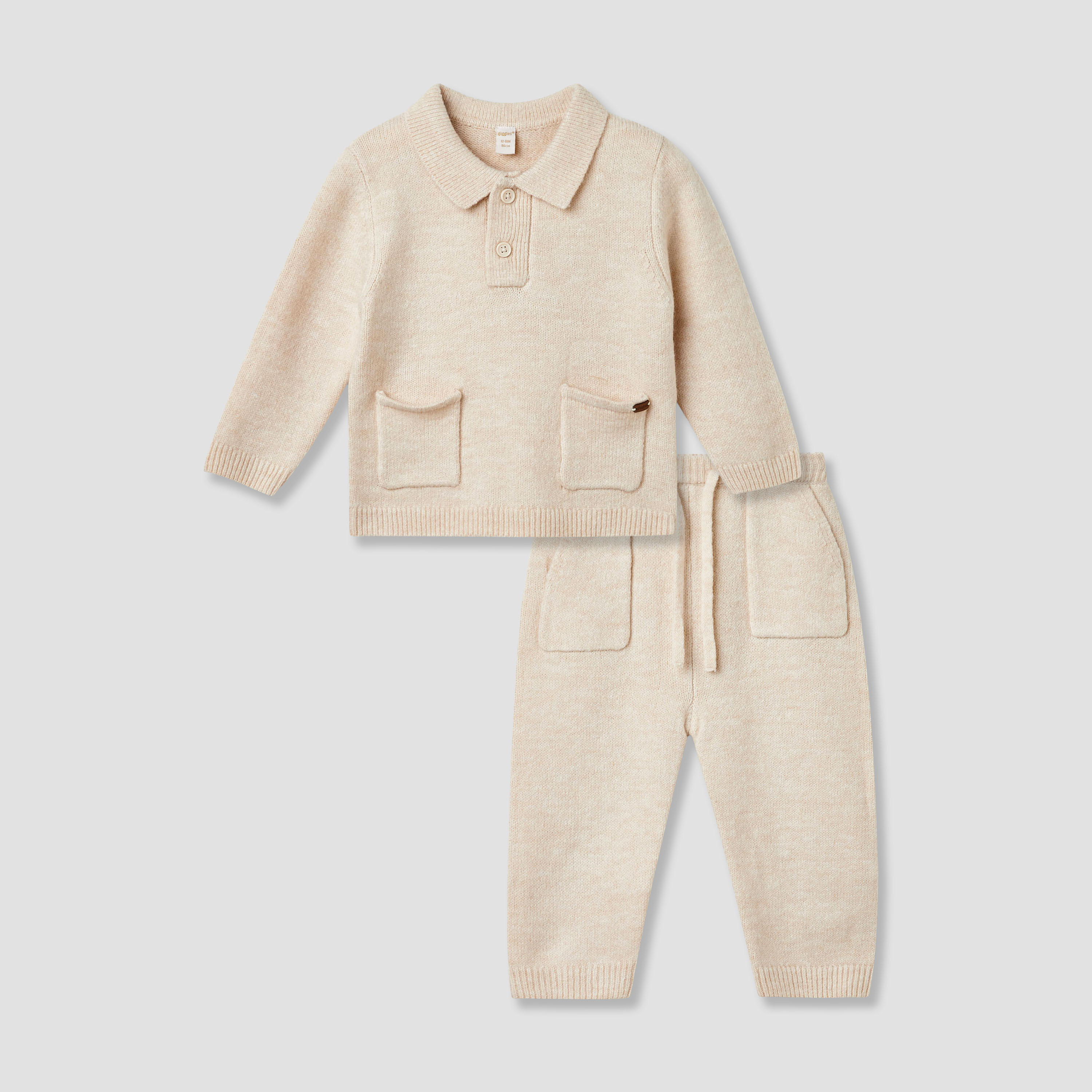 Giggles Textured Polo T-shirt and Pants Set-baby-boys-clothing-winterwear-setsandcoords-image-1