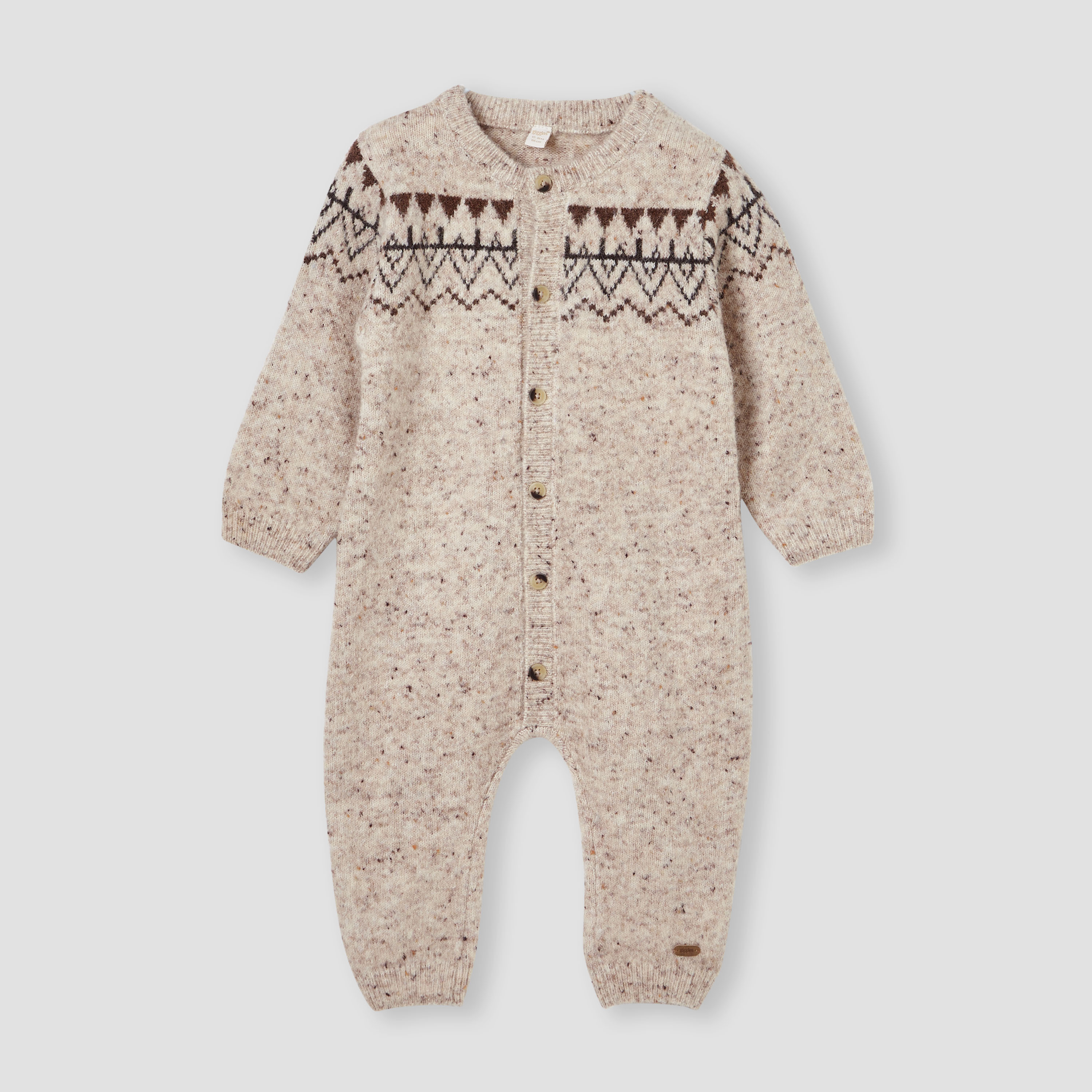 Giggles Textured Romper with Long Sleeves and Button Closure-baby-boys-clothing-rompers-image-1