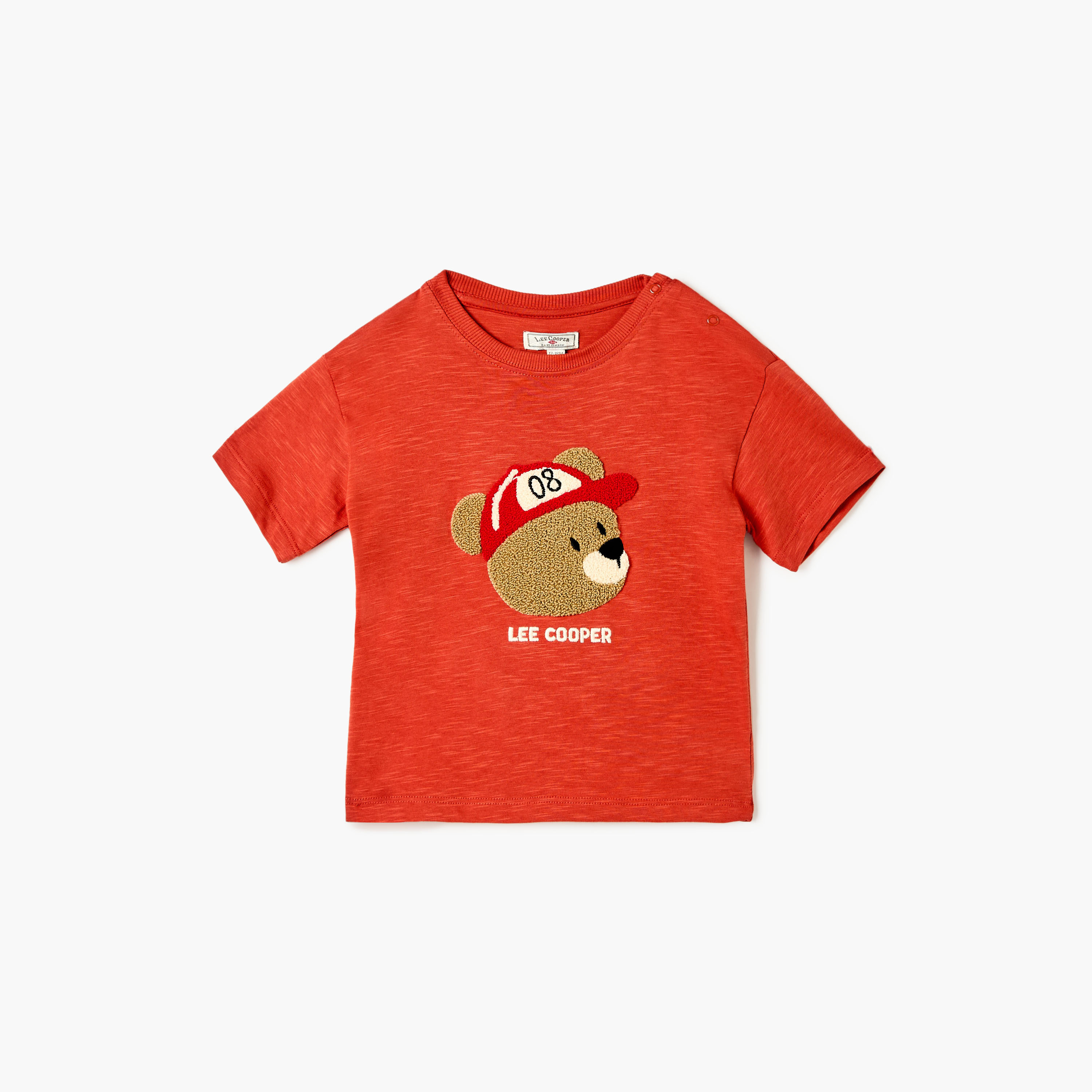 Lee Cooper Bear Applique T-shirt with Button Closure and Short Sleeves-baby-boys-clothing-tshirtsandpolos-image-1