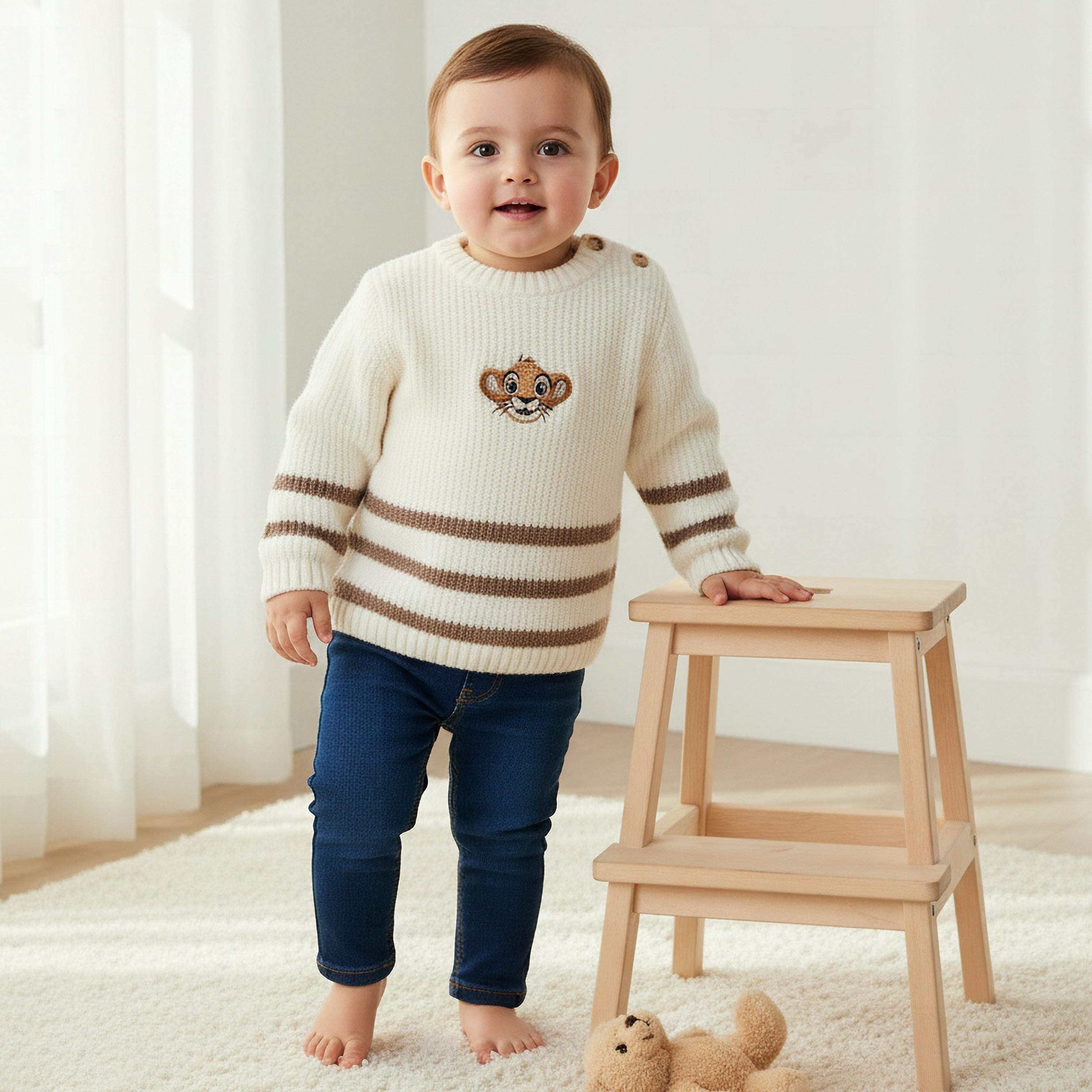 Disney Simba Embroidered Pullover with Long Sleeves-baby-boys-clothing-jumpersandcardigans-image-1