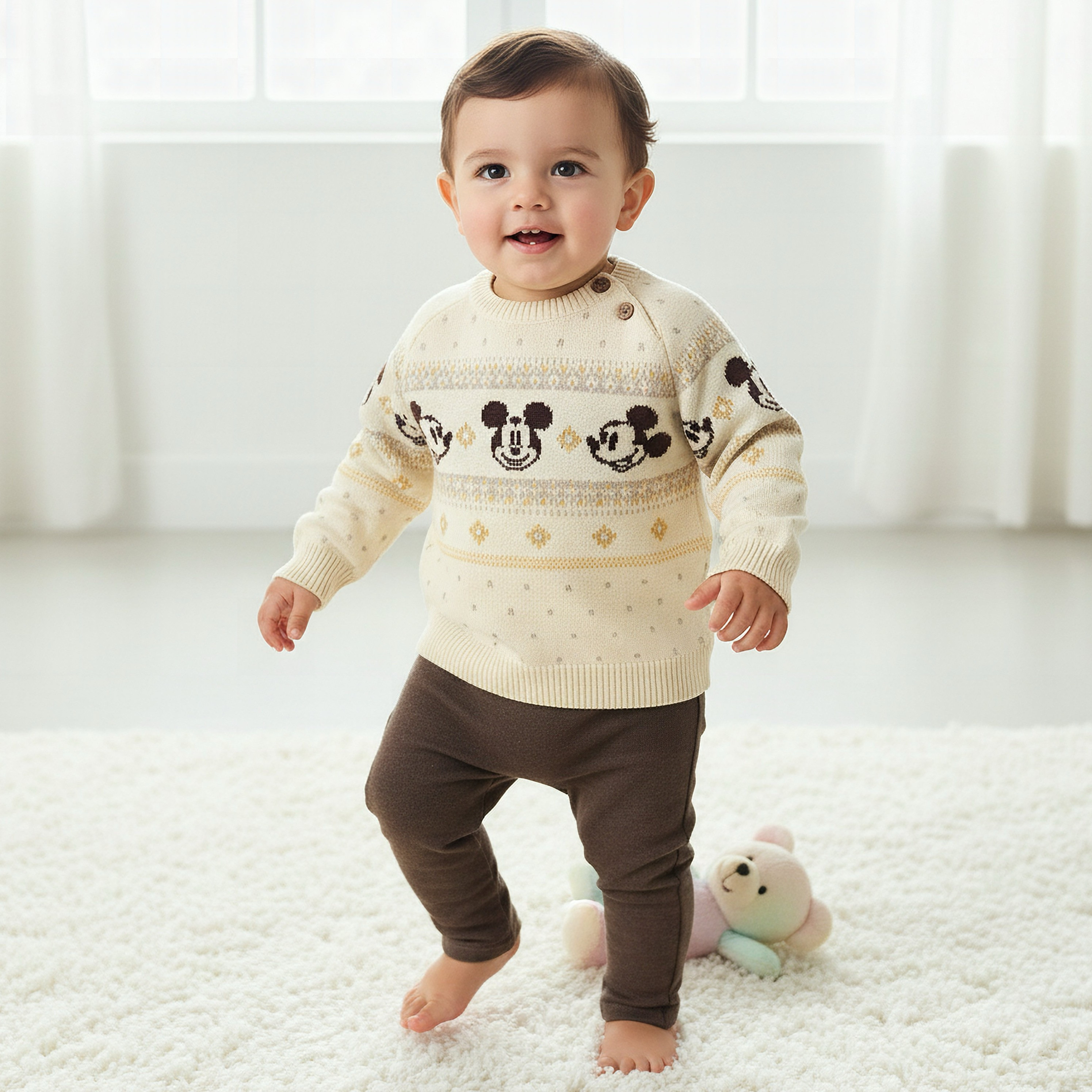 Disney Boys Crew Neck Sweater with Mickey Mouse Fair Isle Texture - Long Sleeves-baby-boys-clothing-winterwear-jumpersandcardigans-image-1