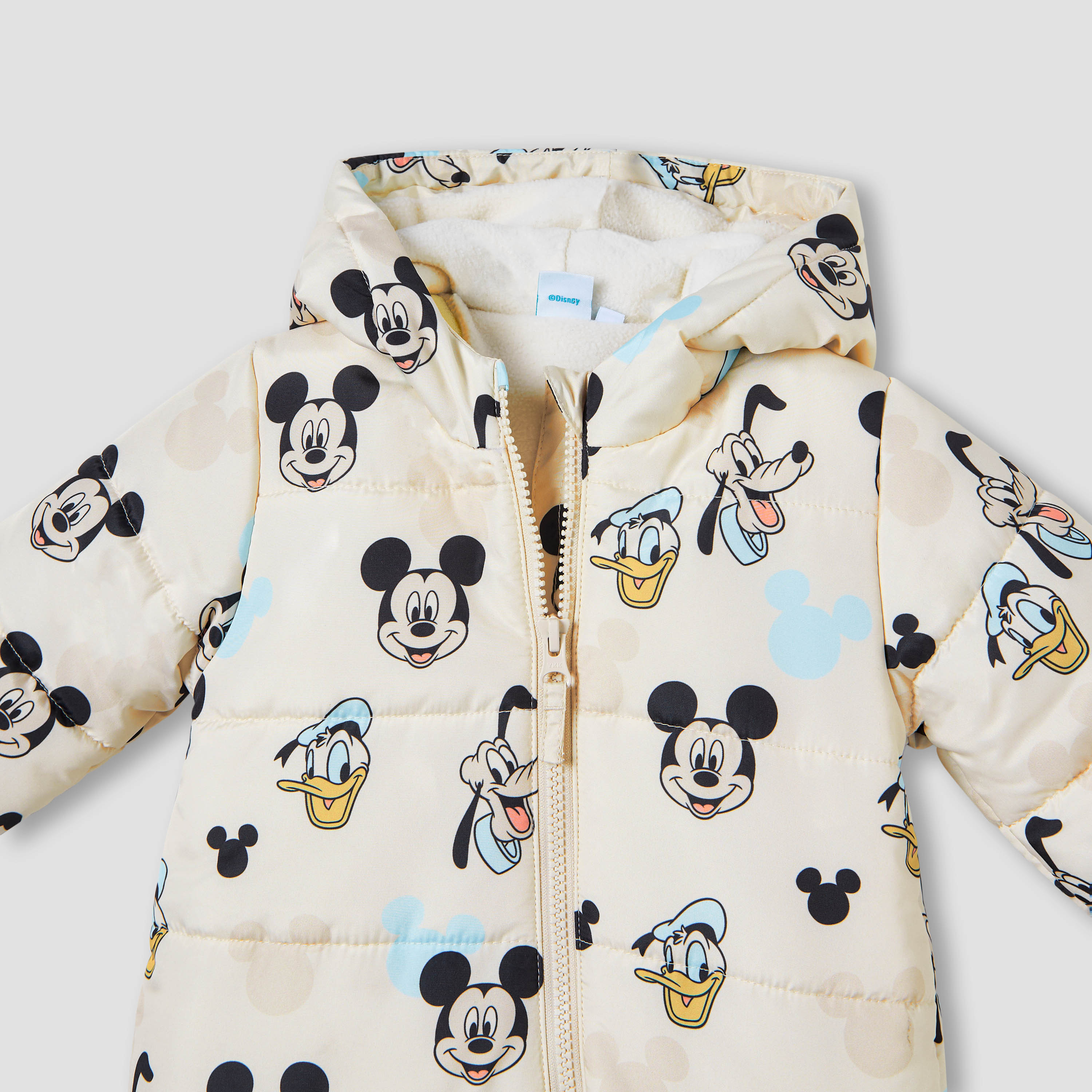 Disney Mickey and Friends Print Hooded Coverall with Long Sleeves and Zip Closure-baby-boys-clothing-nightwear-sleepsuits-image-3