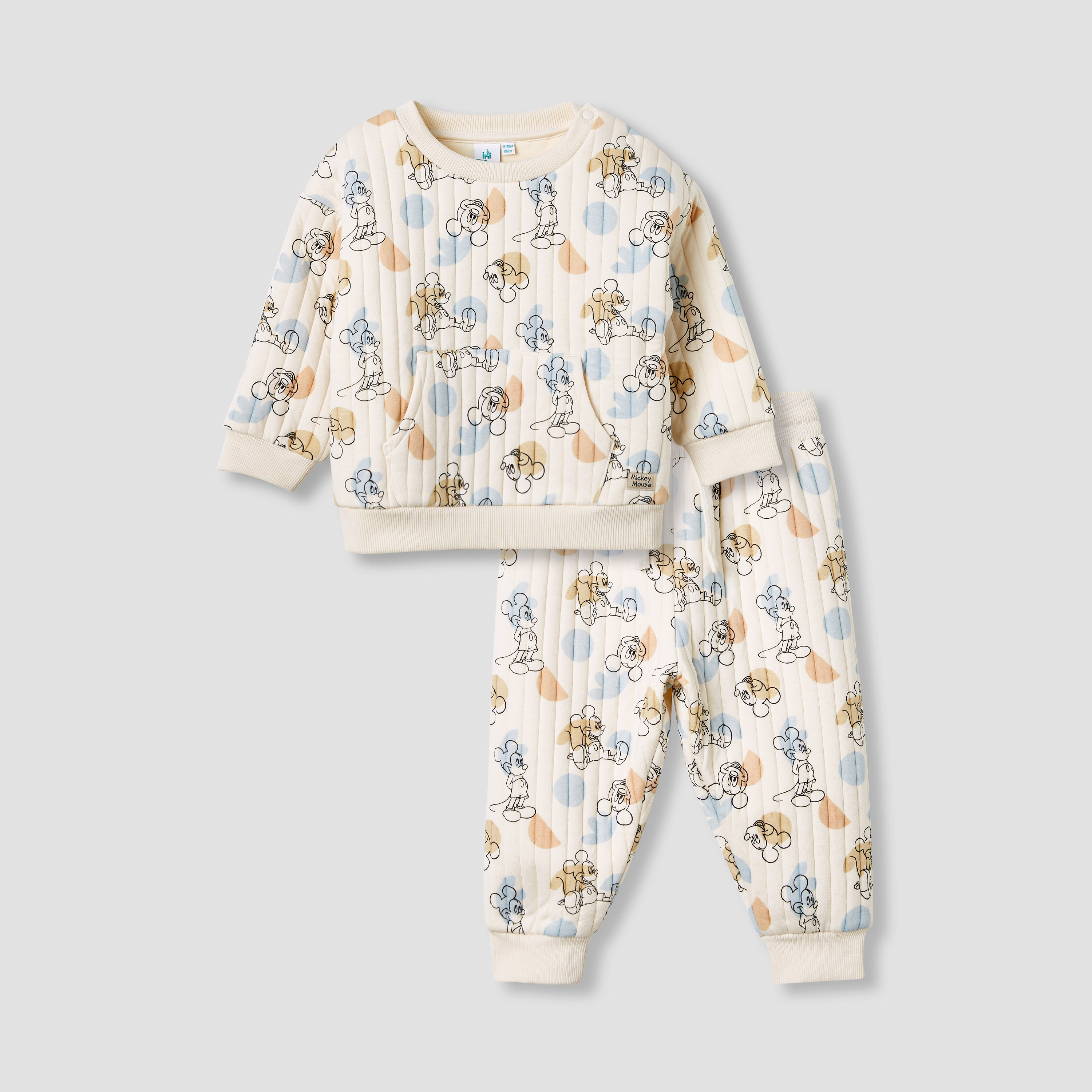Disney Mickey Mouse Print Quilted Sweatshirt and Joggers Set-baby-boys-clothing-winterwear-setsandcoords-image-1