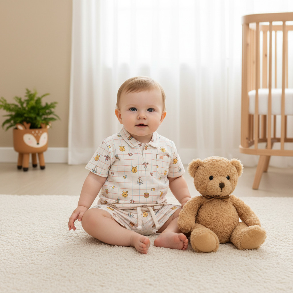 Disney All-Over Winnie The Pooh Print Polo T-shirt and Shorts Set-baby-boys-clothing-setsandcoords-image-1