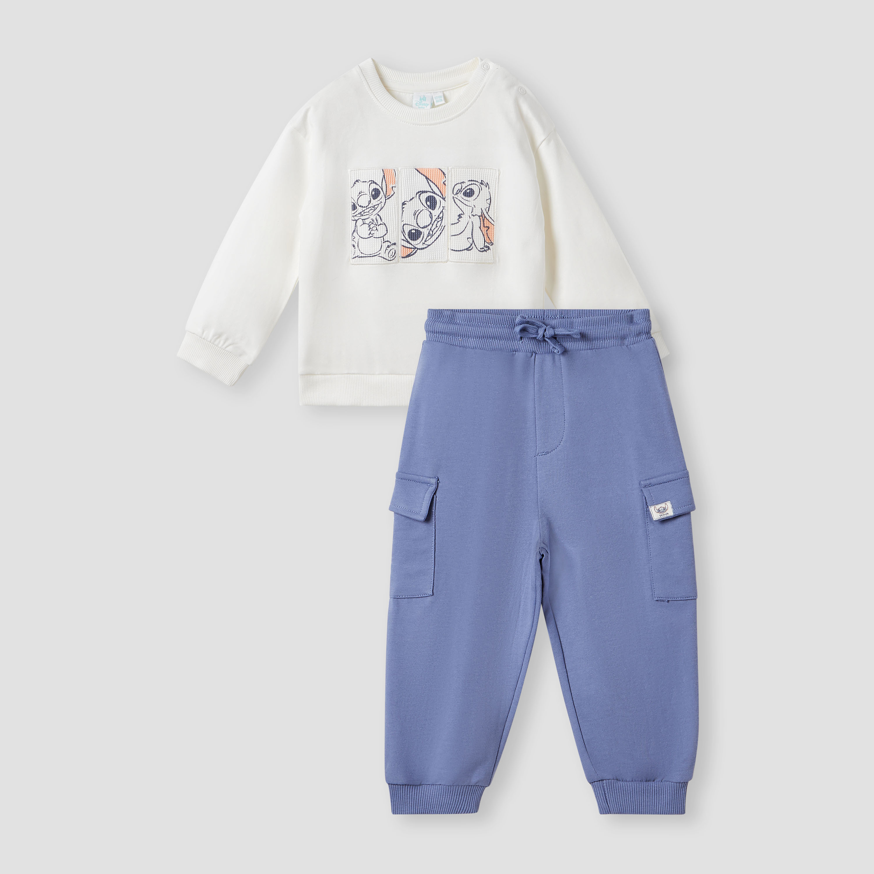 Disney Stitch Print Sweatshirt and Cargo Joggers Set-baby-boys-clothing-setsandcoords-image-1
