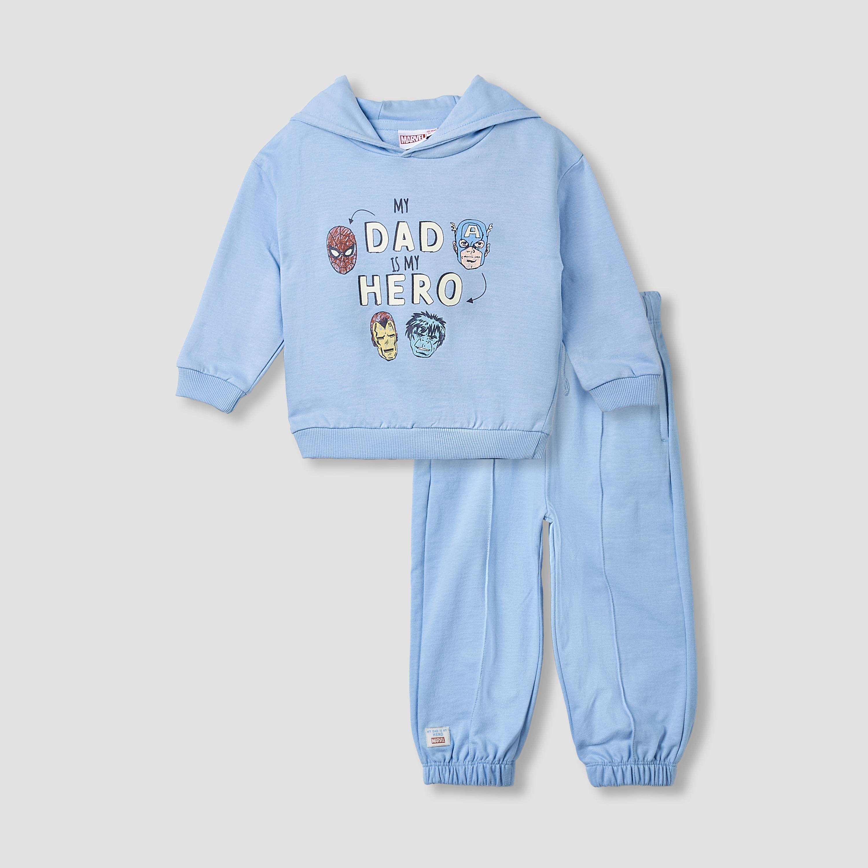 Boys Sweatshirt and Joggers Set with Avengers Print - Cotton - Long Sleeves - Hood-baby-boys-clothing-winterwear-setsandcoords-image-1