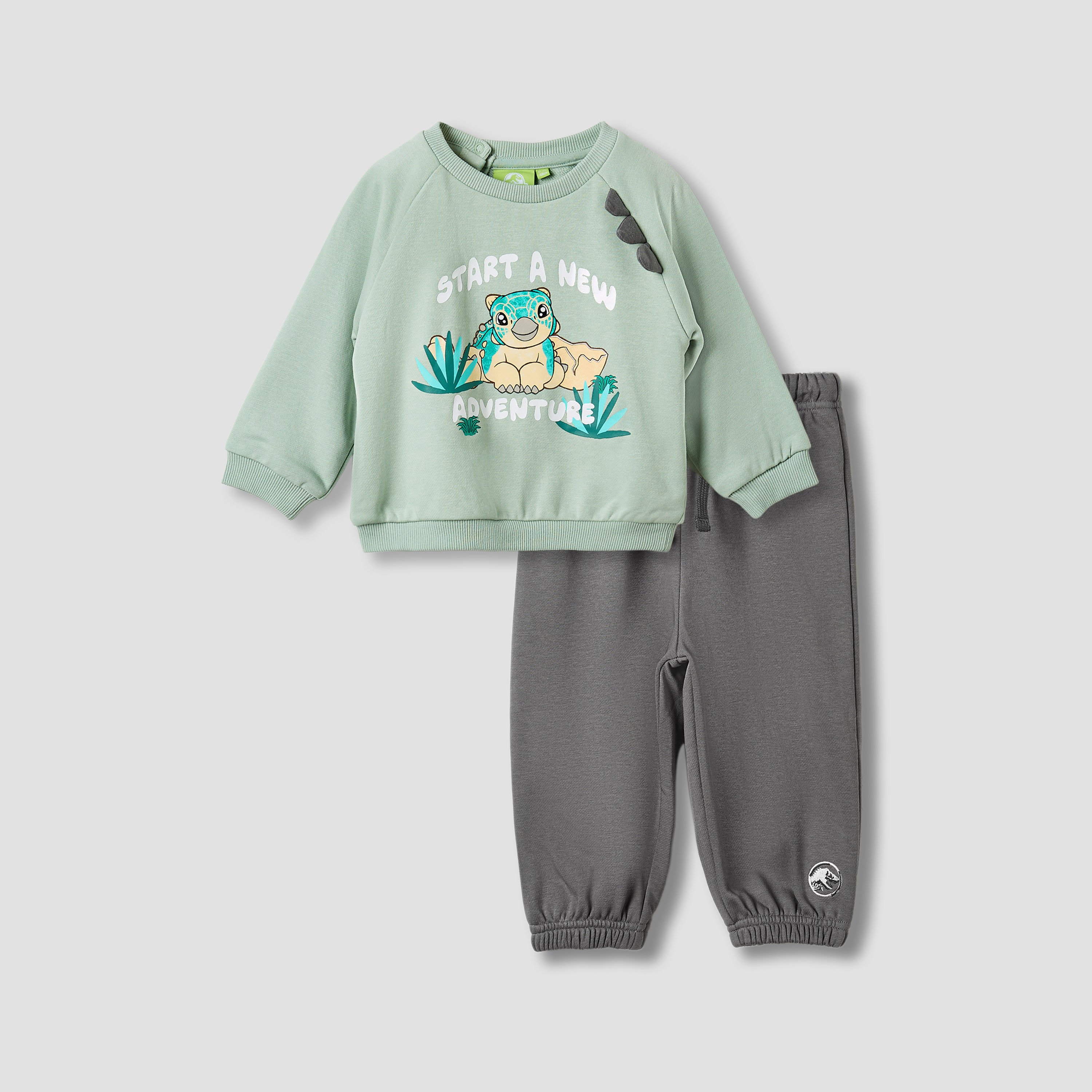 Boys Sweatshirt and Joggers Set with Dinosaur Print - Cotton - Long Sleeves - Crew Neck-baby-boys-clothing-setsandcoords-image-1