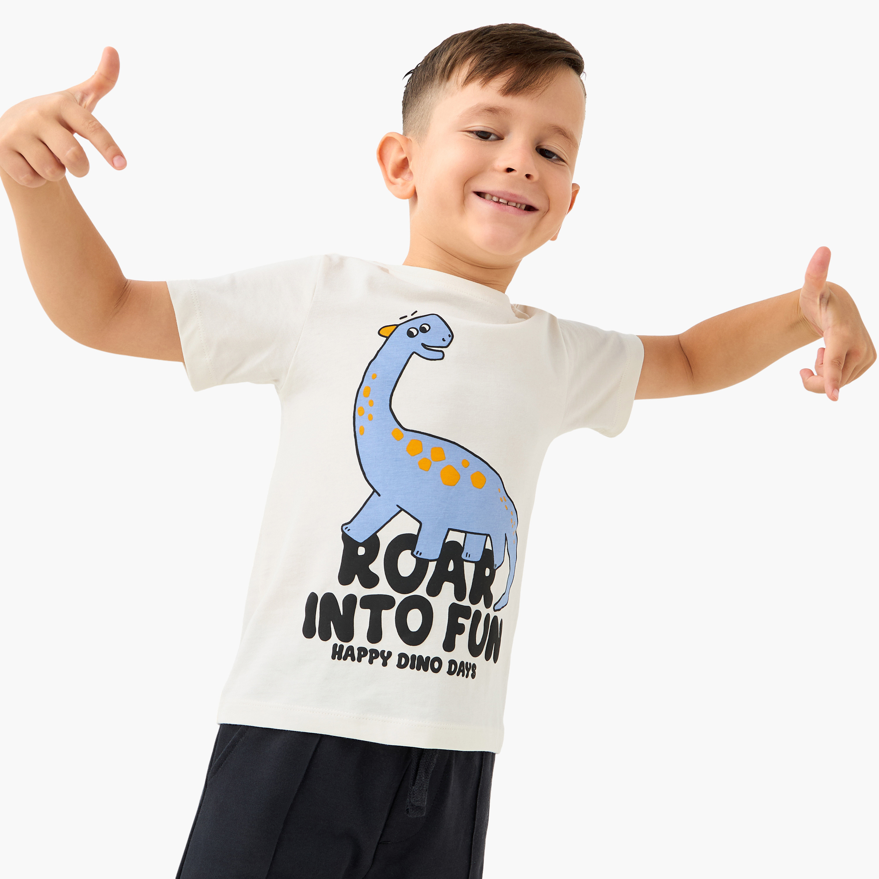 Juniors Dino Print T-shirt with Short Sleeves-boys-clothing-tshirtsandpolos-image-1