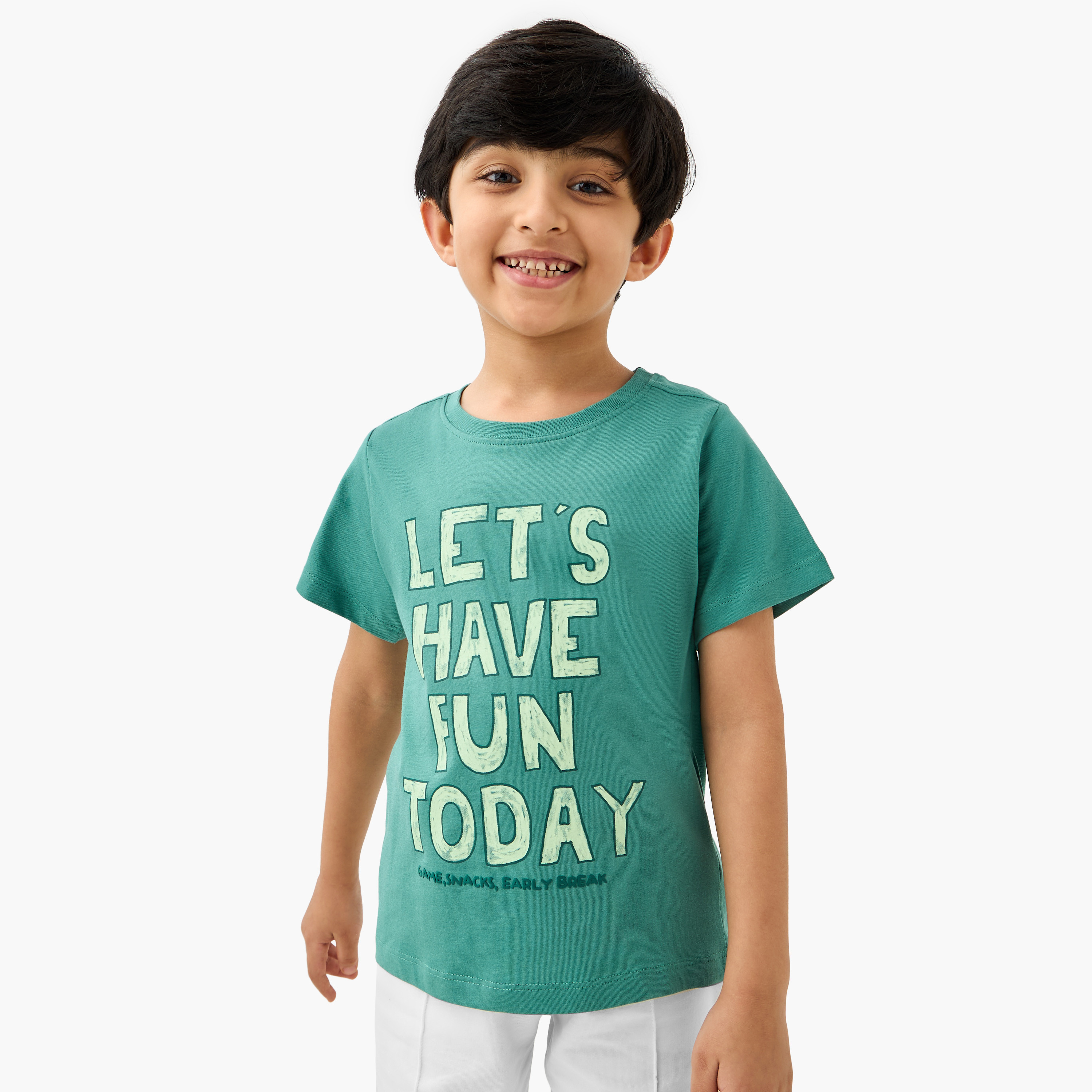 Juniors Typographic Print T-shirt with Short Sleeves-boys-clothing-tshirtsandpolos-image-1