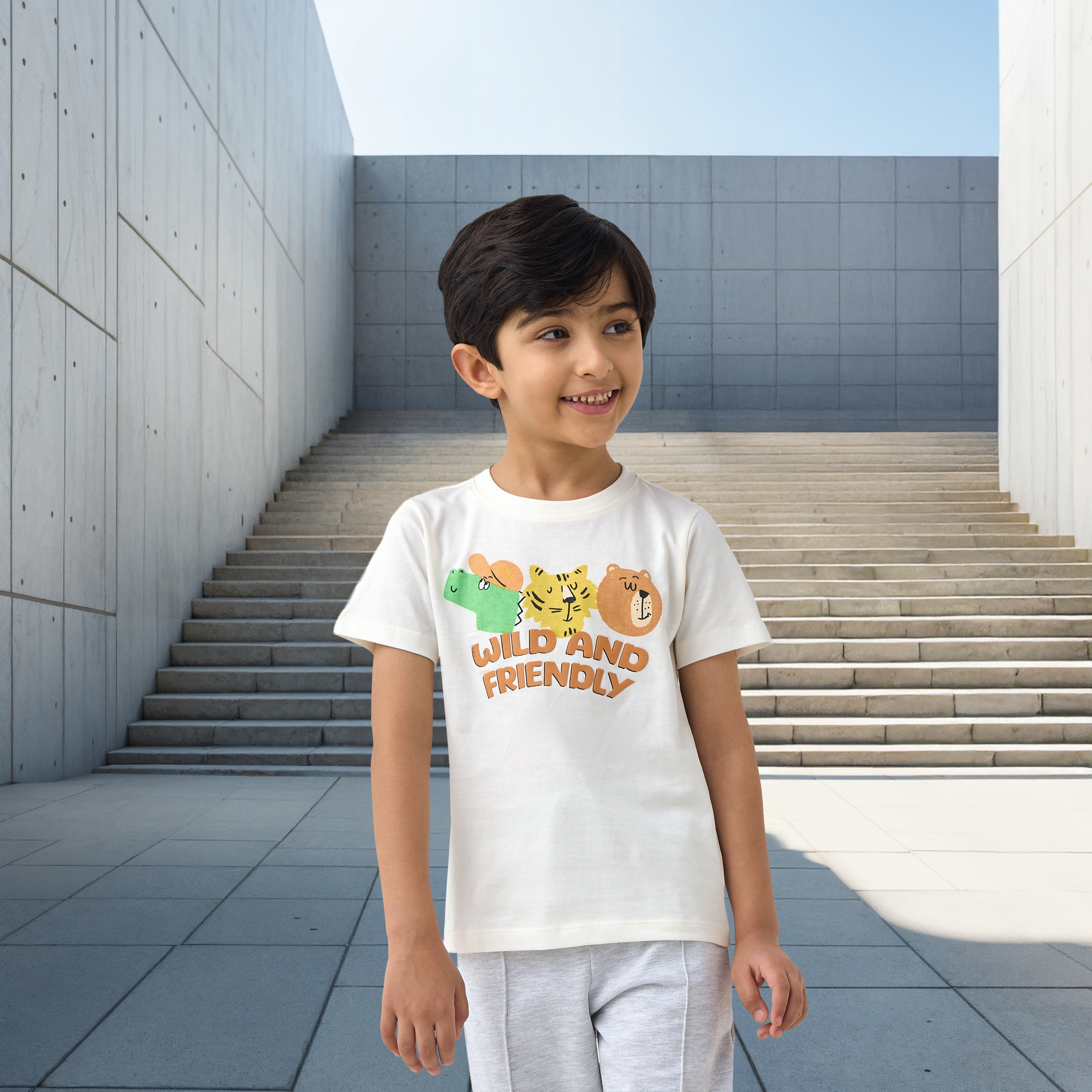 تيشيرت بأكمام قصيرة وطبعات حيوانات من جونيورز-boys-clothing-tshirtsandpolos-image-1