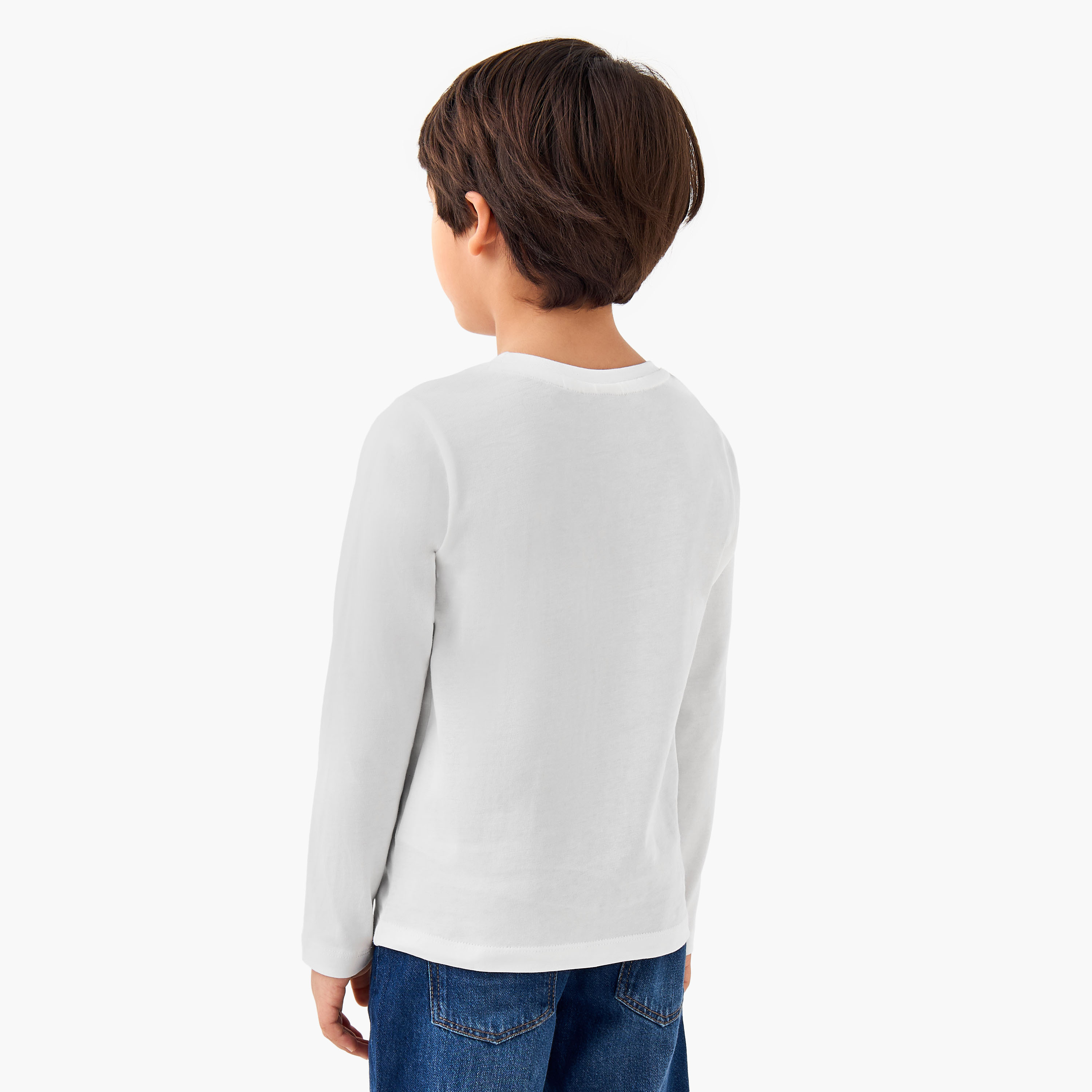 Juniors Boys Crew Neck T-shirt with Dinosaur Print - Cotton - Long Sleeves-boys-clothing-tshirtsandpolos-image-3