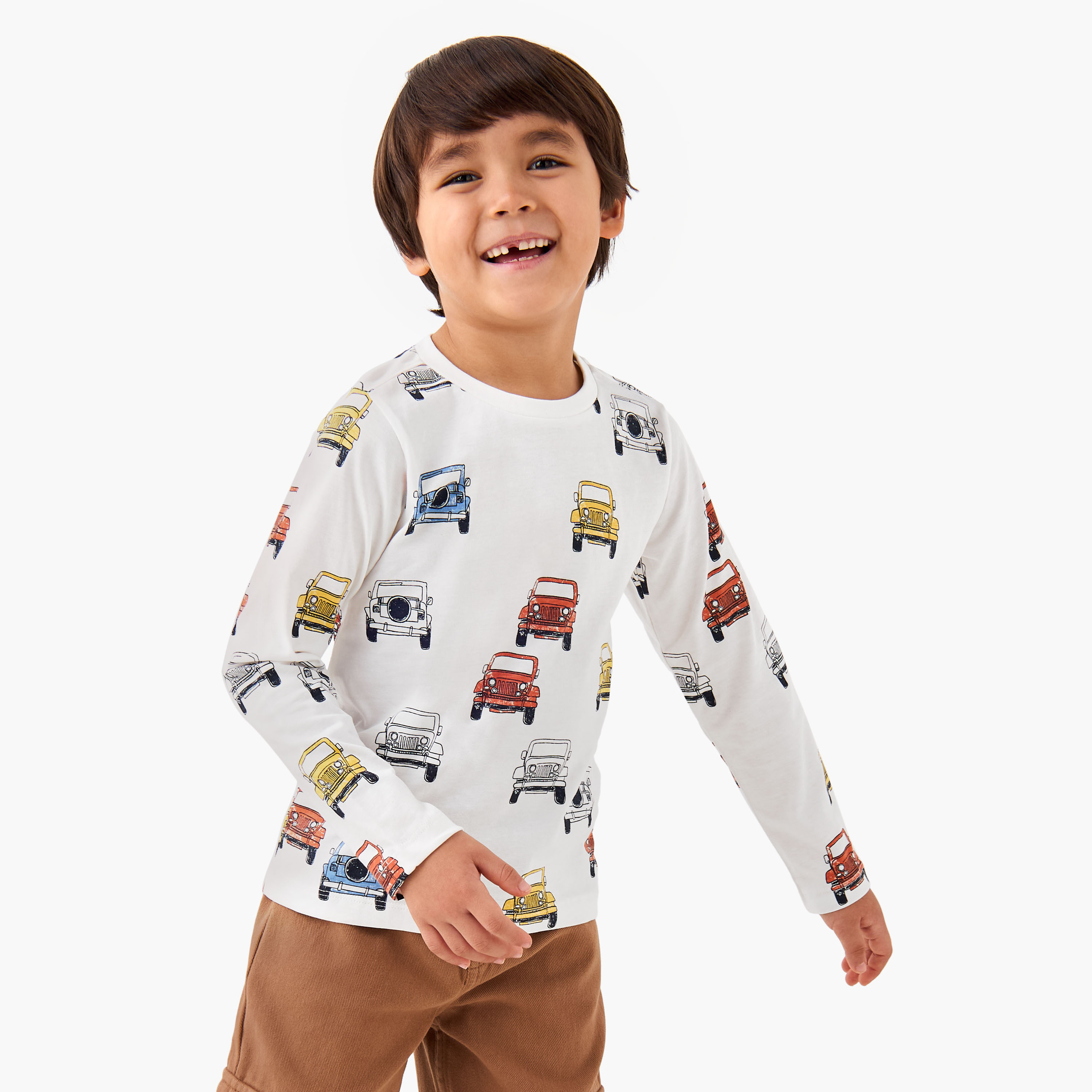 Juniors Boys Crew Neck T-shirt with Vehicle Print - Cotton - Long Sleeves-boys-clothing-tshirtsandpolos-image-1