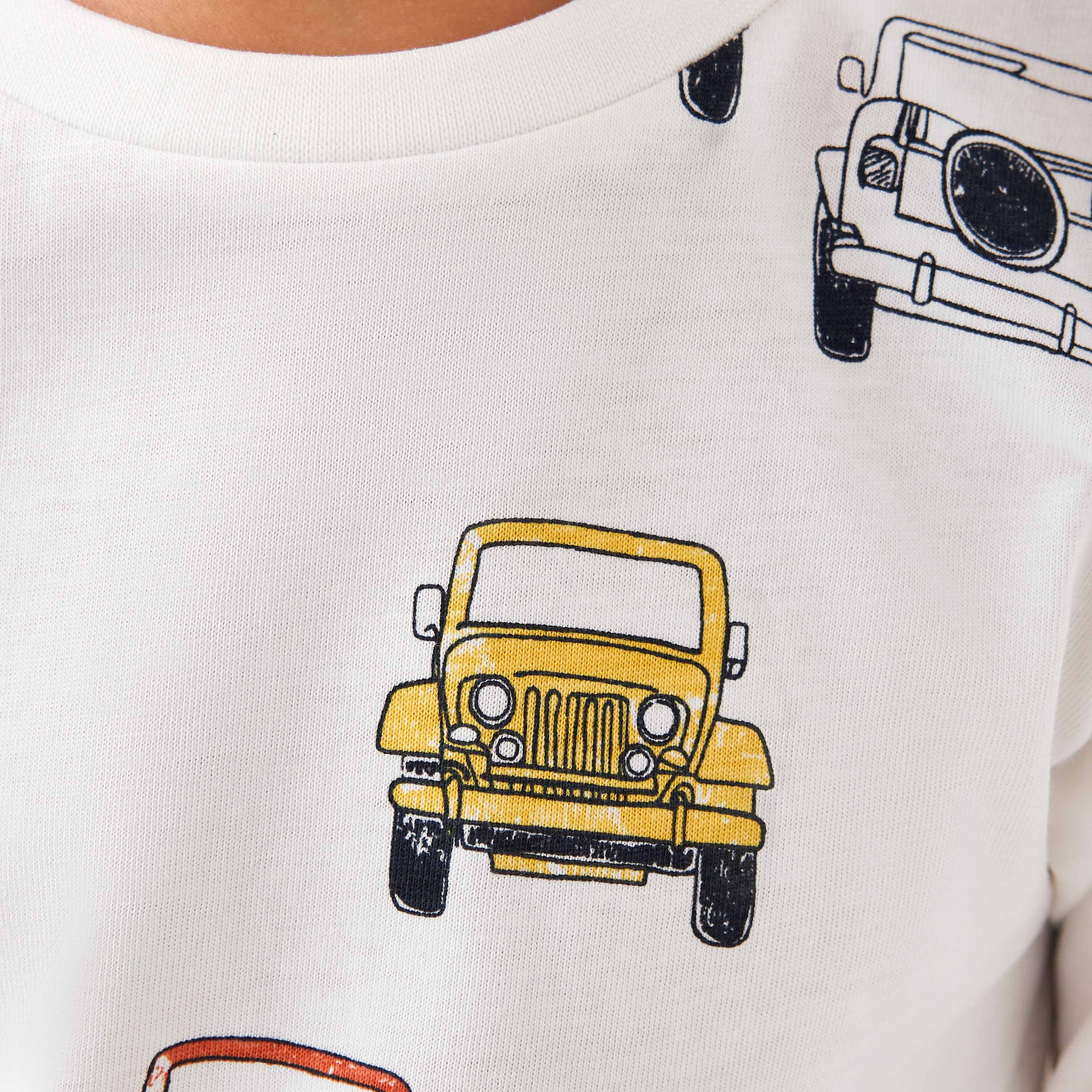 تيشيرت قطن بياقة ضيقة وأكمام طويلة وطبعات سيارات للأولاد من جونيورز-boys-clothing-tshirtsandpolos-image-5