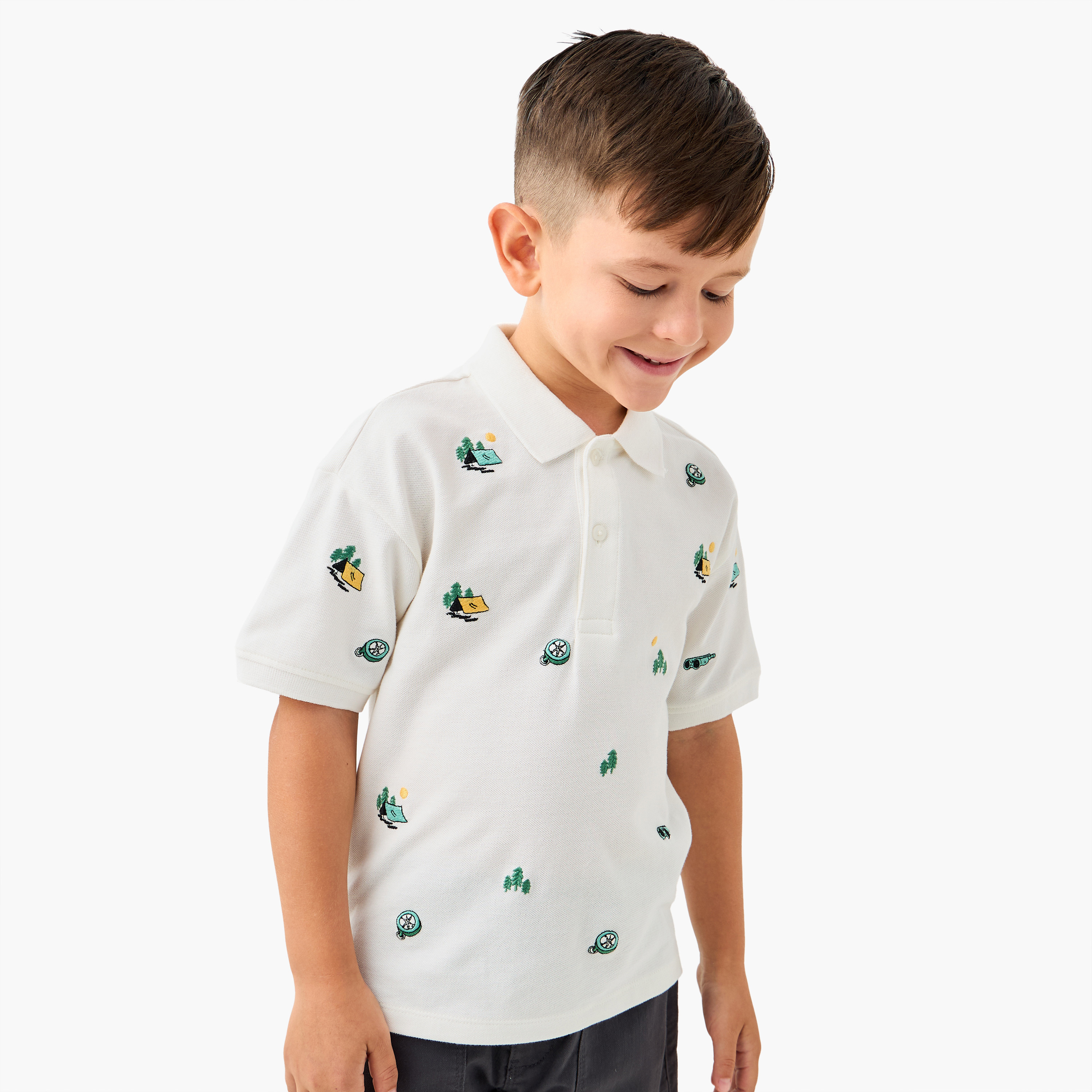 Juniors Embroidered Polo T-shirt with Short Sleeves-boys-clothing-tshirtsandpolos-image-1