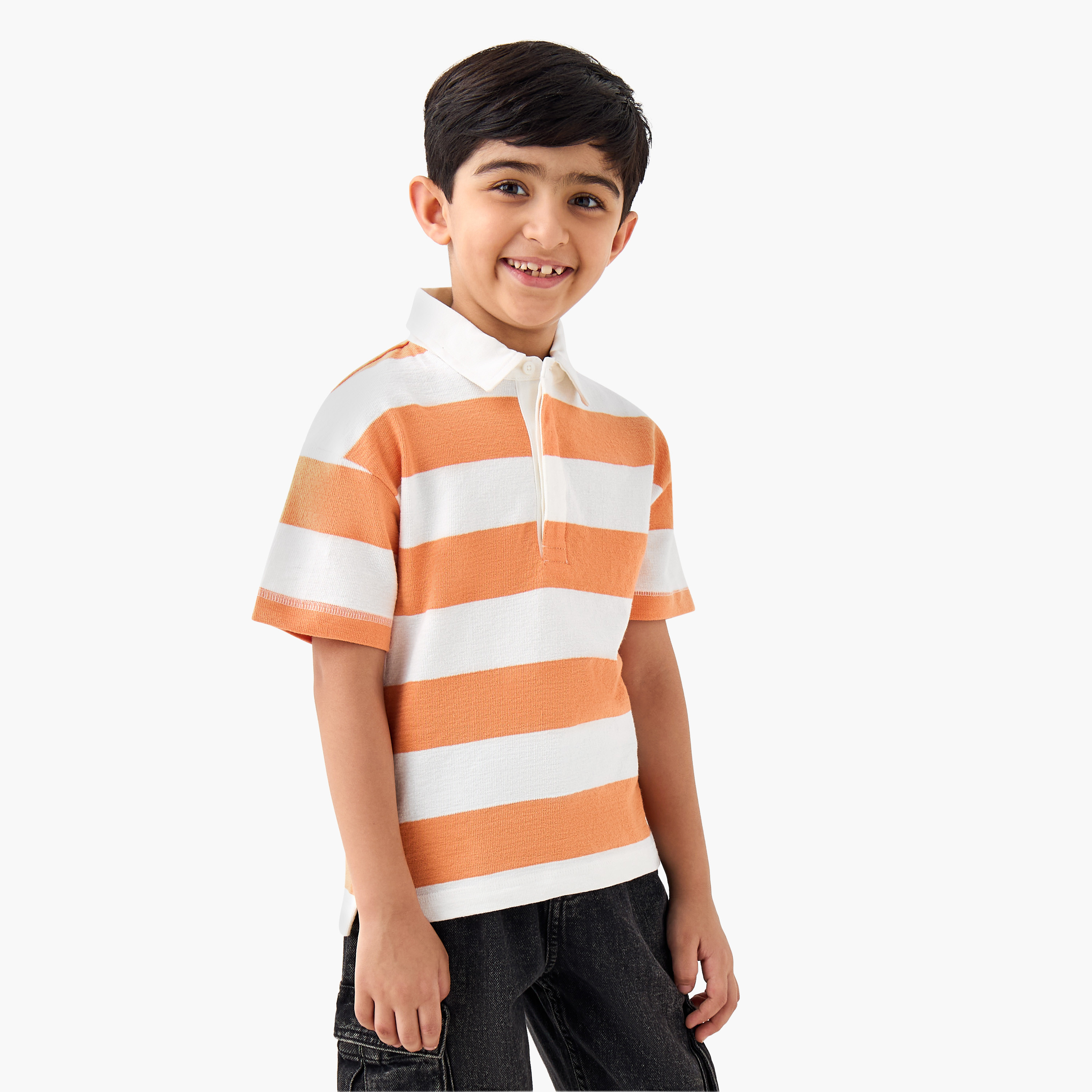 Juniors Collared Short Sleeves Polo T-shirt with Stripes-boys-clothing-tshirtsandpolos-image-1