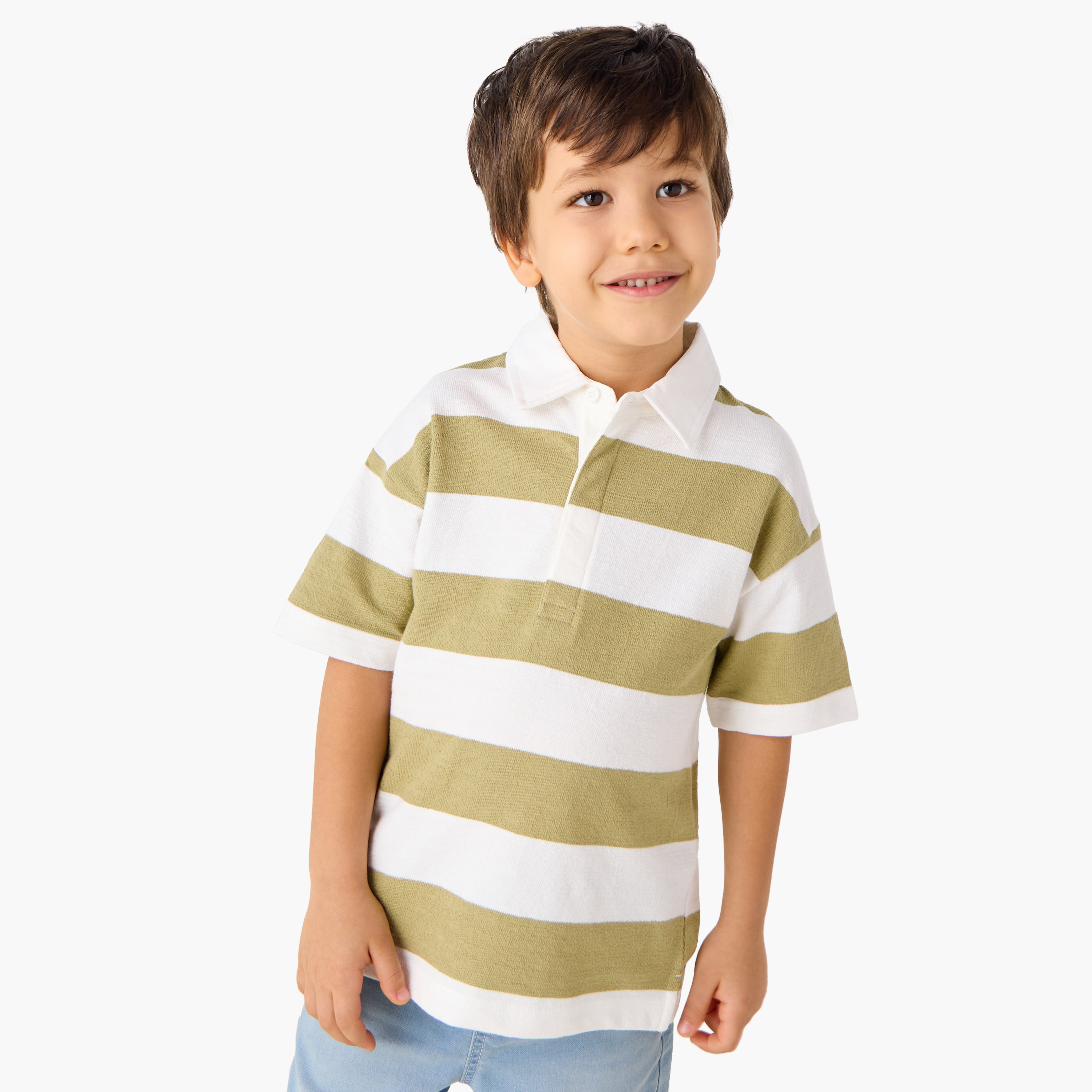 تيشيرت بولو شبابي مخطط بأكمام قصيرة-boys-clothing-tshirtsandpolos-image-1