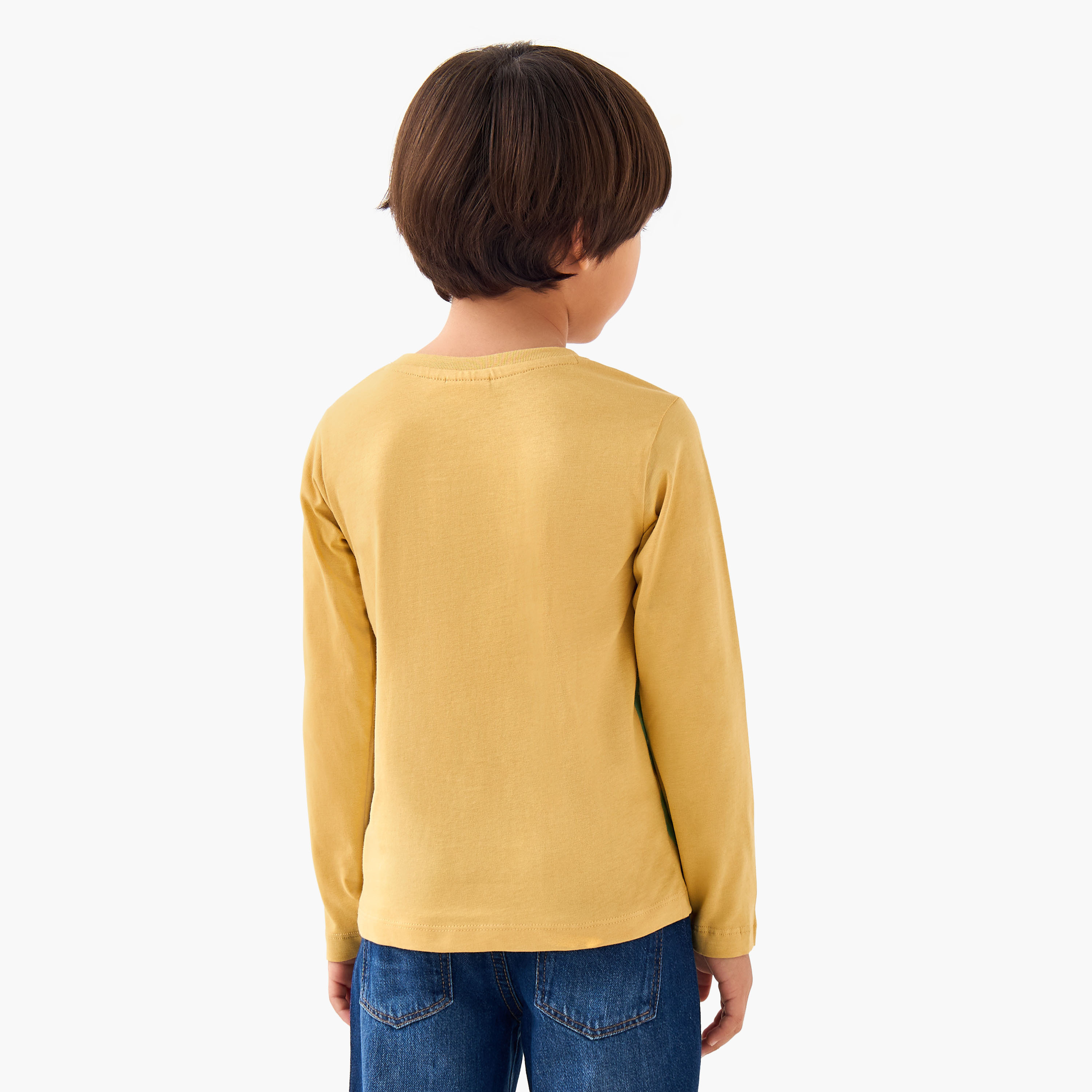 Juniors Boys Crew Neck T-shirt with Dinosaur Print - Cotton - Long Sleeves-boys-clothing-tshirtsandpolos-image-3