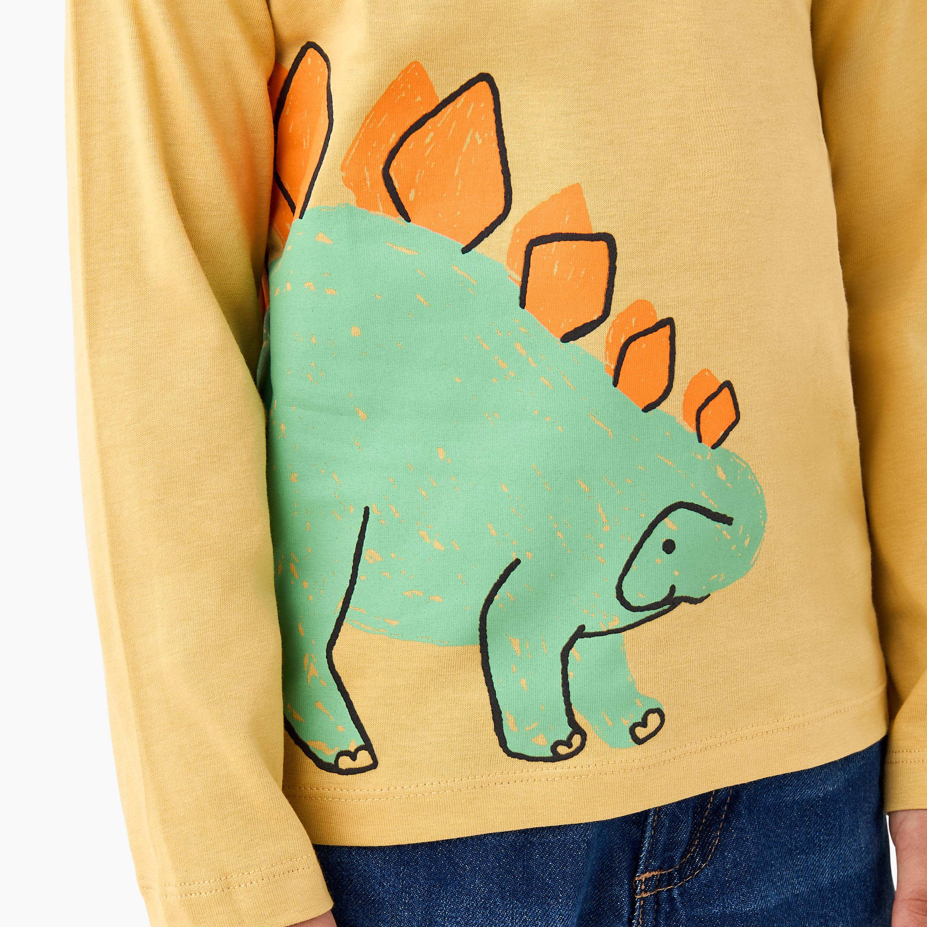 Juniors Boys Crew Neck T-shirt with Dinosaur Print - Cotton - Long Sleeves-boys-clothing-tshirtsandpolos-image-4