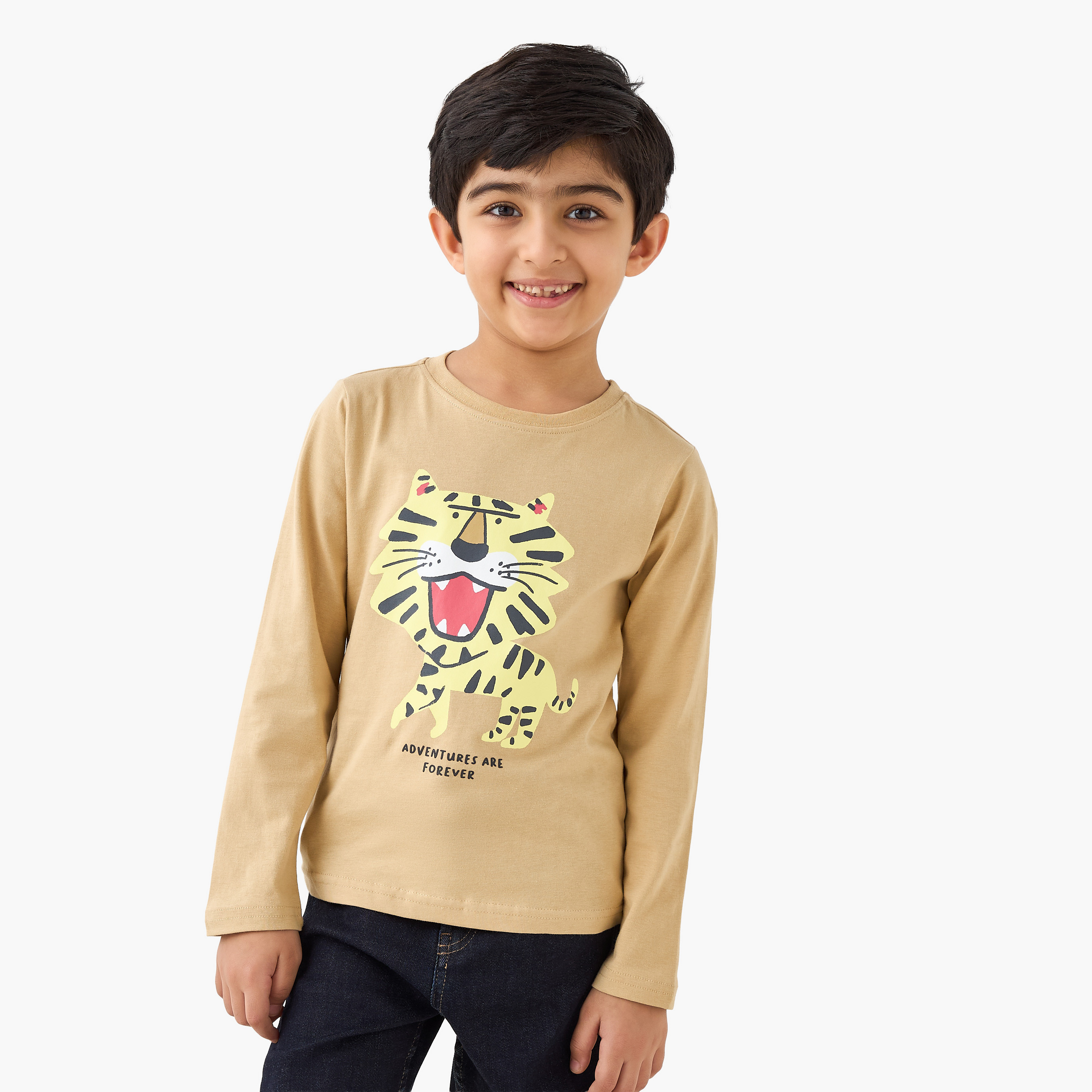 Juniors Tiger Print T-shirt with Long Sleeves-boys-clothing-tshirtsandpolos-image-1