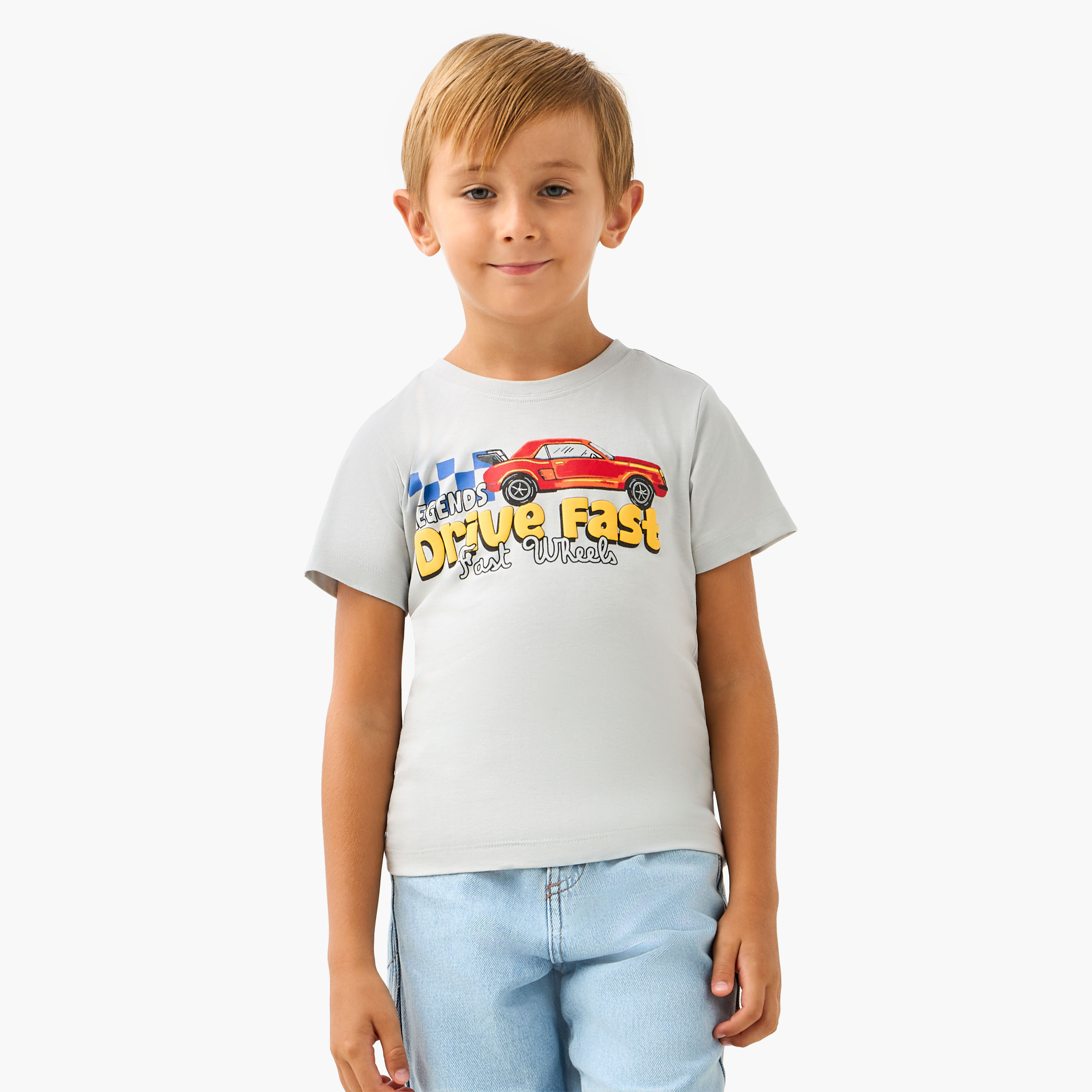 Juniors Car Graphic Print T-shirt with Short Sleeves-boys-clothing-tshirtsandpolos-image-1